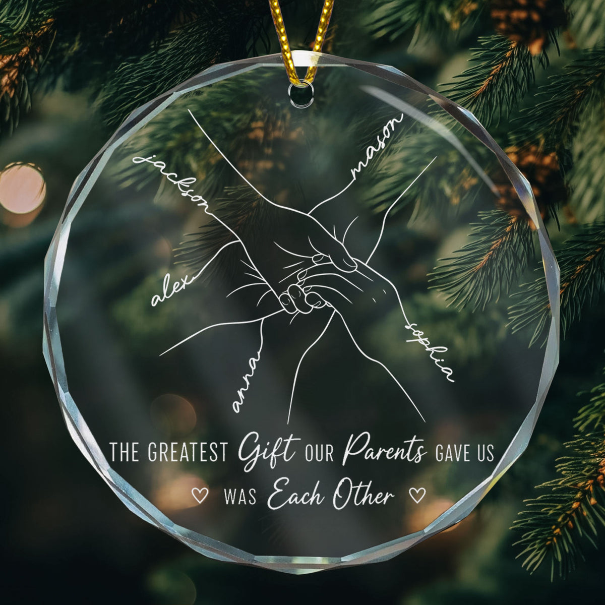Hands Line Art Custom Name Gift For Sibling - Personalized Ornament