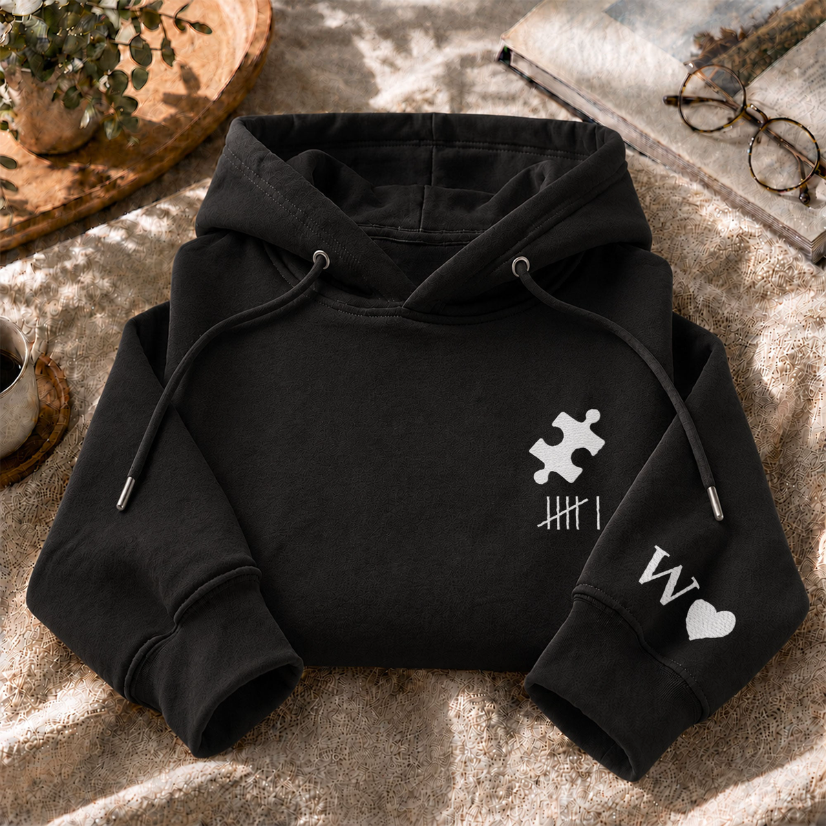 Heart & Puzzle Piece Matching Couples With Roman Numeral Anniversary Gift Embroidered - Personalized Shirt