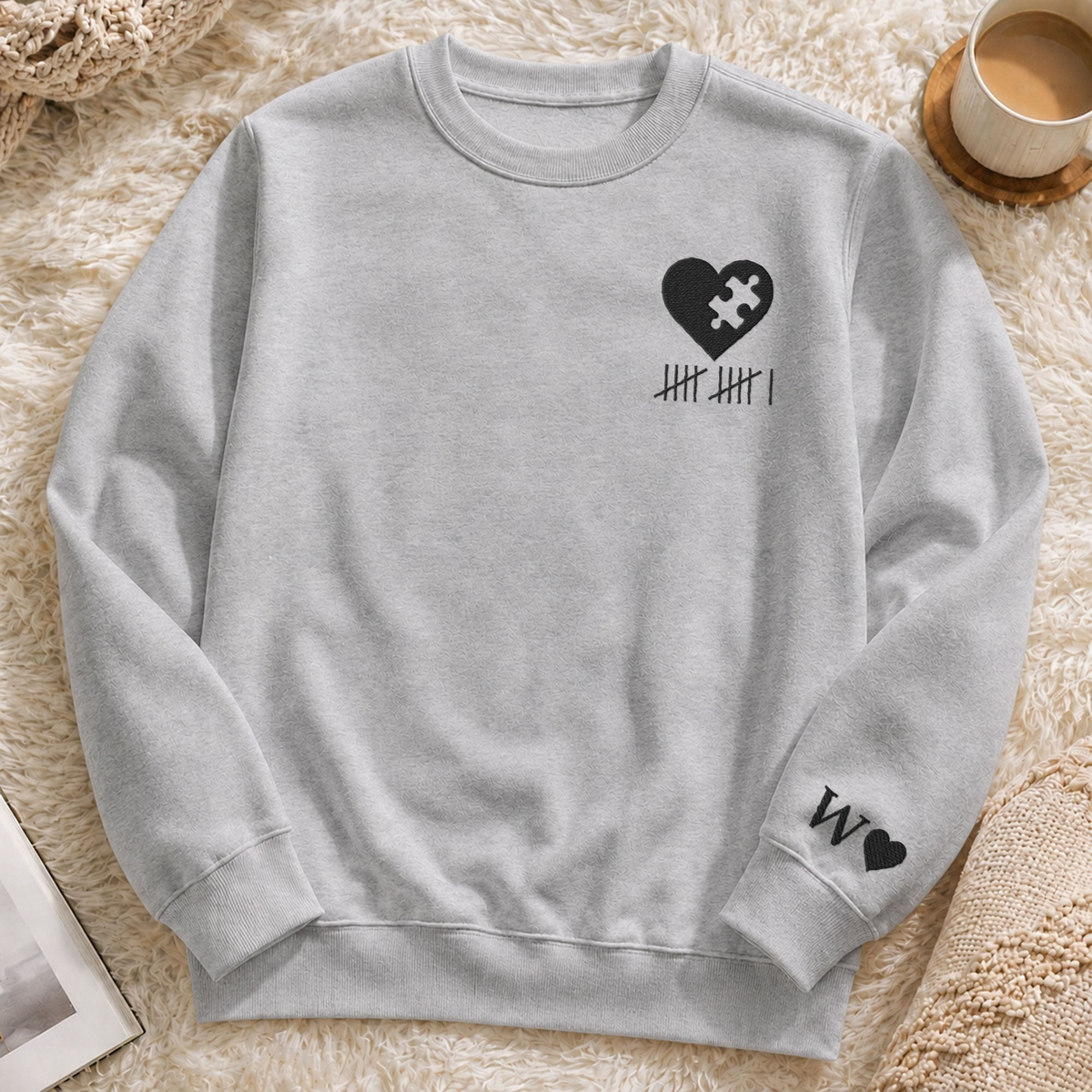 Heart & Puzzle Piece Matching Couples With Roman Numeral Anniversary Gift Embroidered - Personalized Shirt