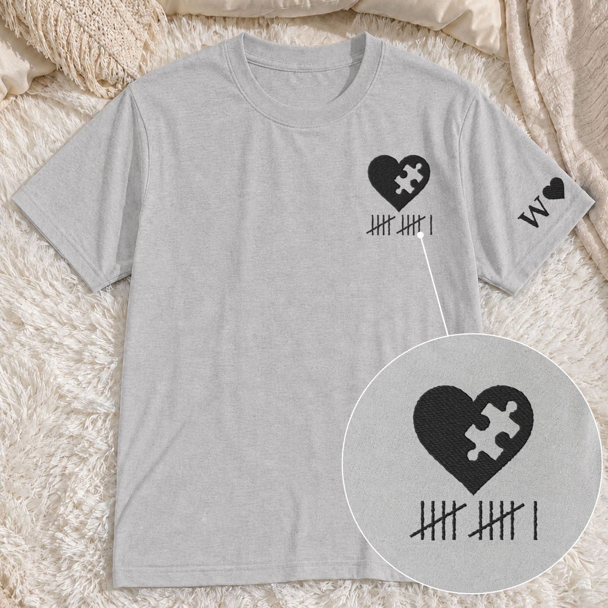 Heart & Puzzle Piece Matching Couples With Roman Numeral Anniversary Gift Embroidered - Personalized Shirt