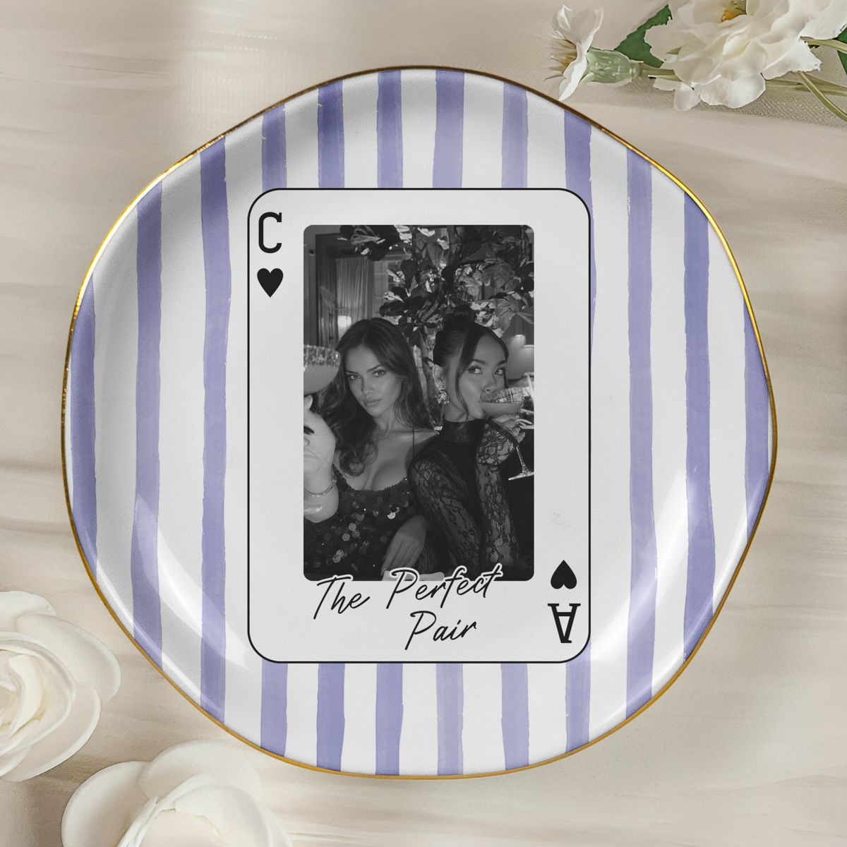 How Lucky We Are - Upload Photo For Besties, Friends - Striped Style - Personalized Jewelry Dish