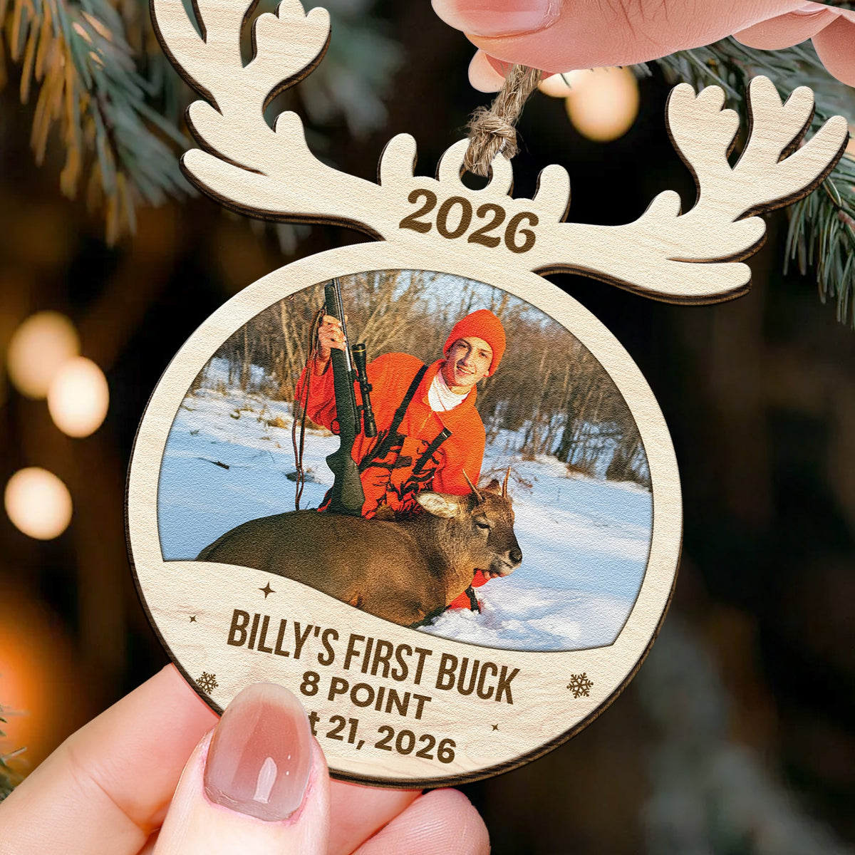 Hunting First Memorable Moment With Kid - Personalized Wooden Photo Ornament