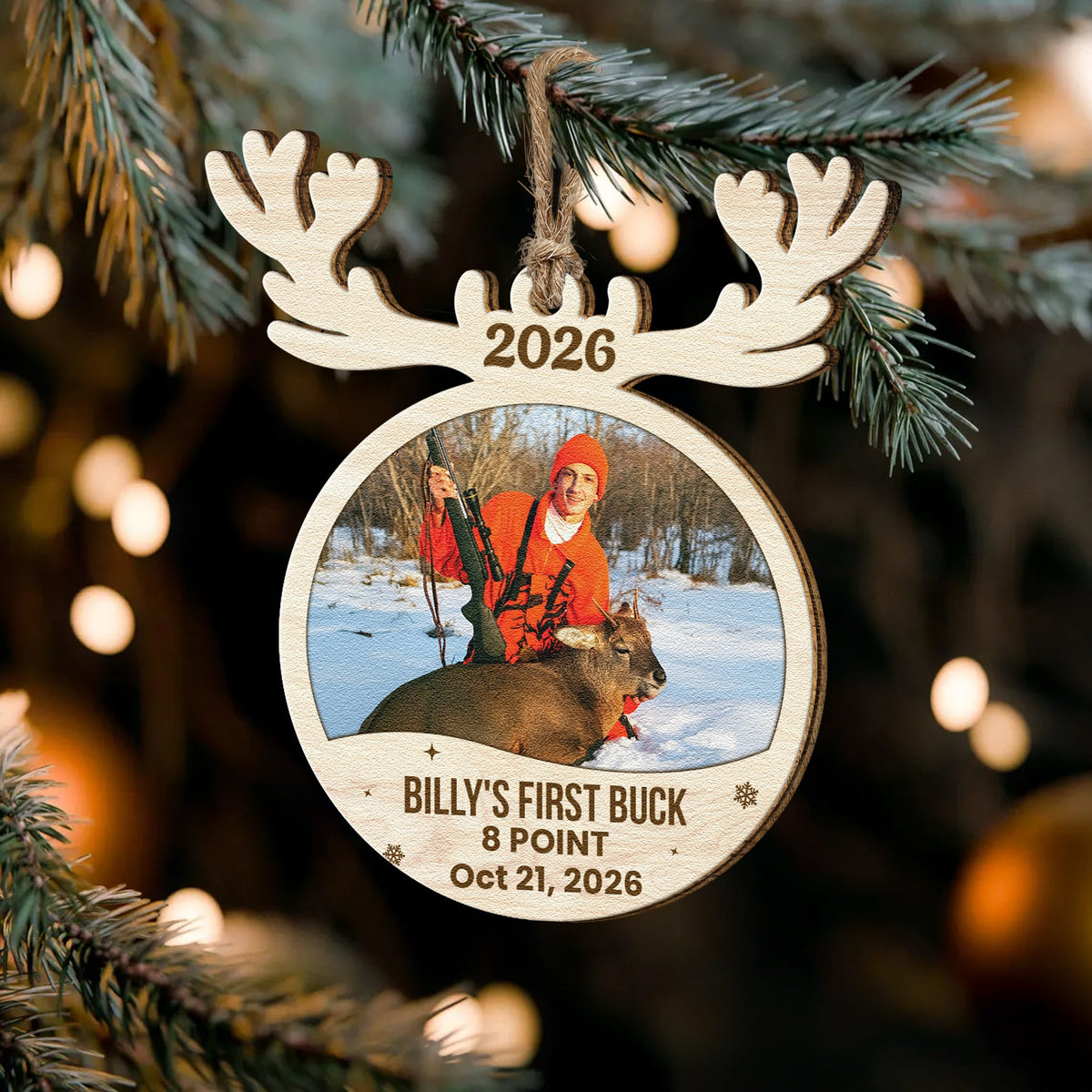Hunting First Memorable Moment With Kid - Personalized Wooden Photo Ornament