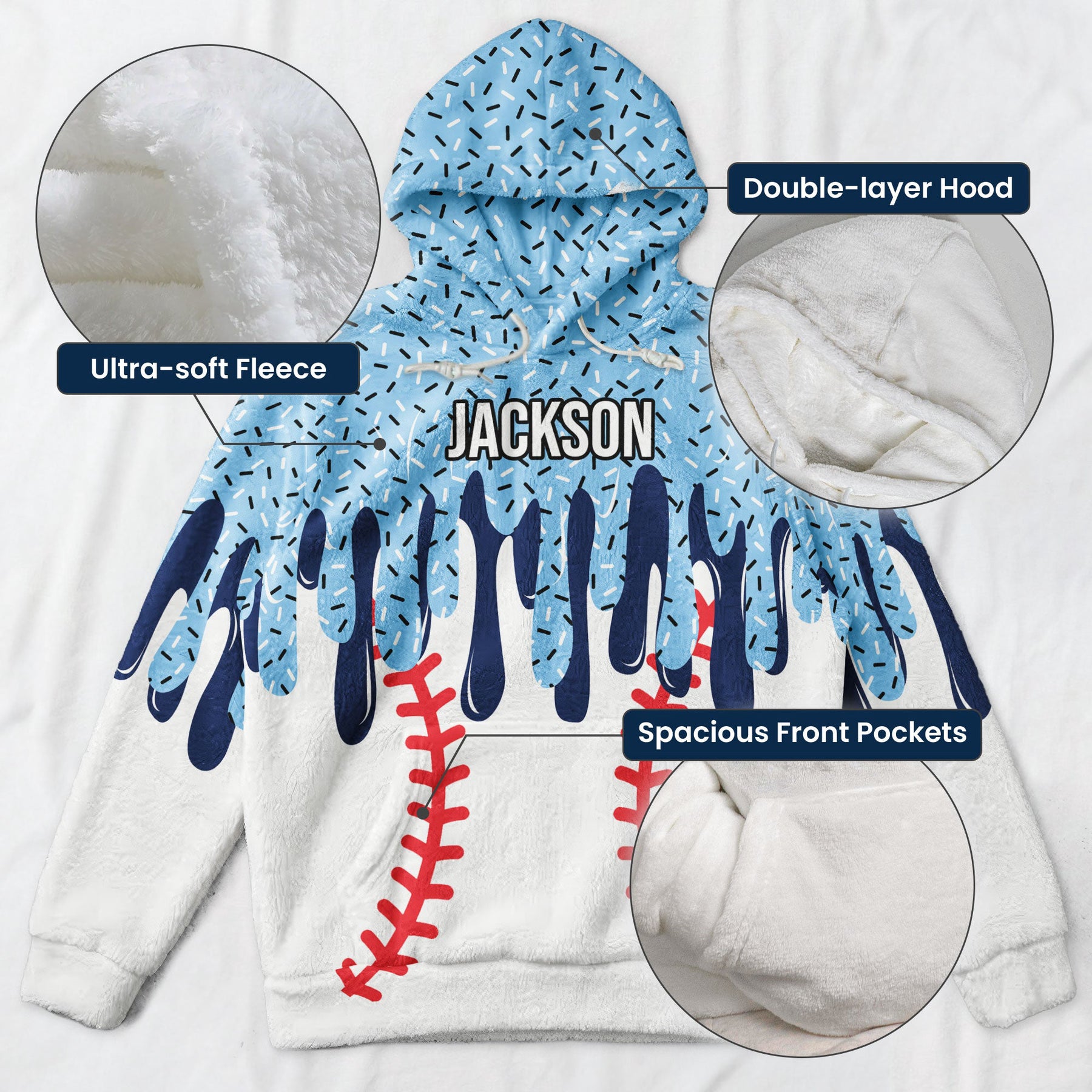 Icecream Drip Design For Baseball, Softball, Soccer, Football, Basketball, Hockey Lover - Personalized Hoodie
