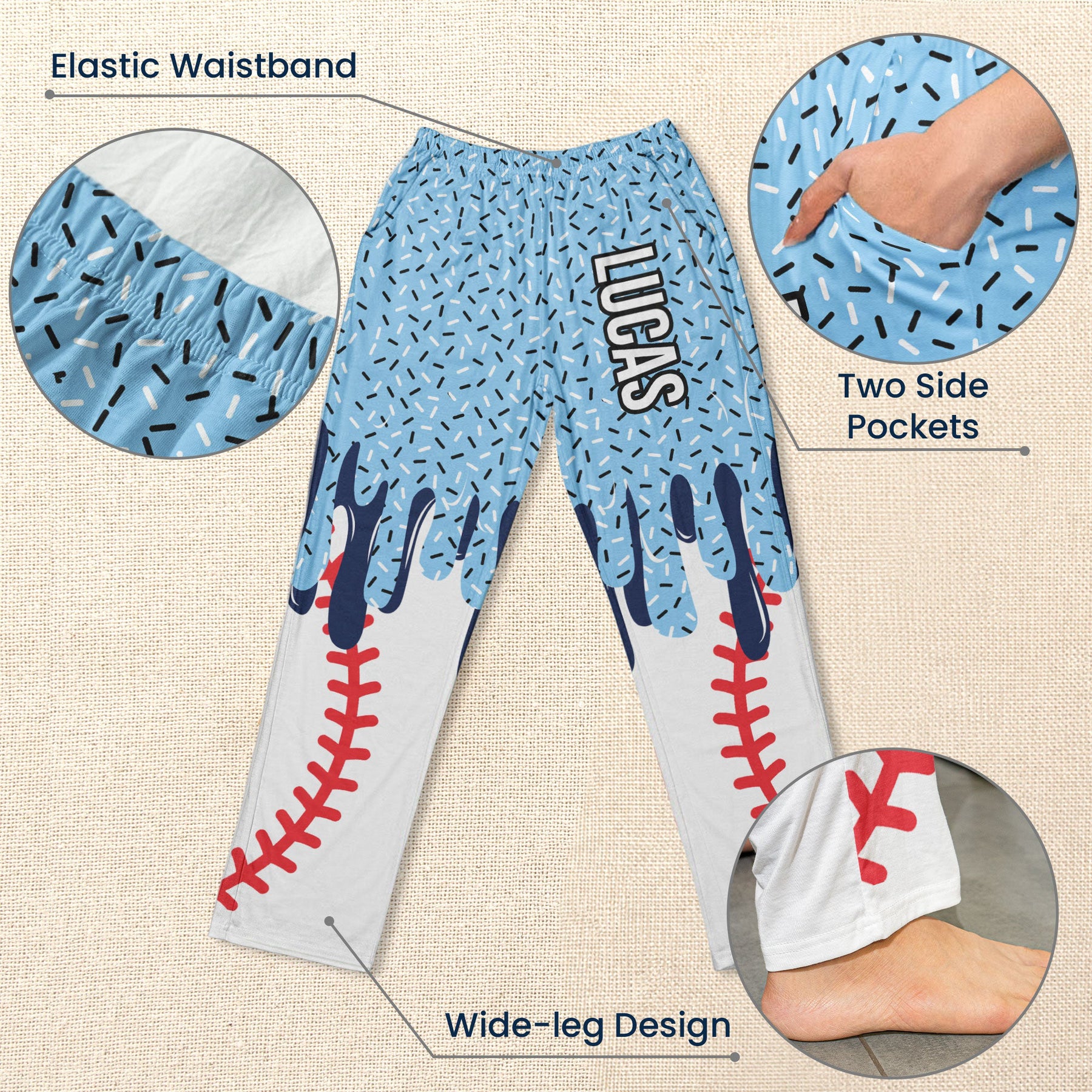 Icecream Drip Design For Baseball, Softball, Soccer, Football, Basketball, Hockey Lover - Personalized Lounge Pants