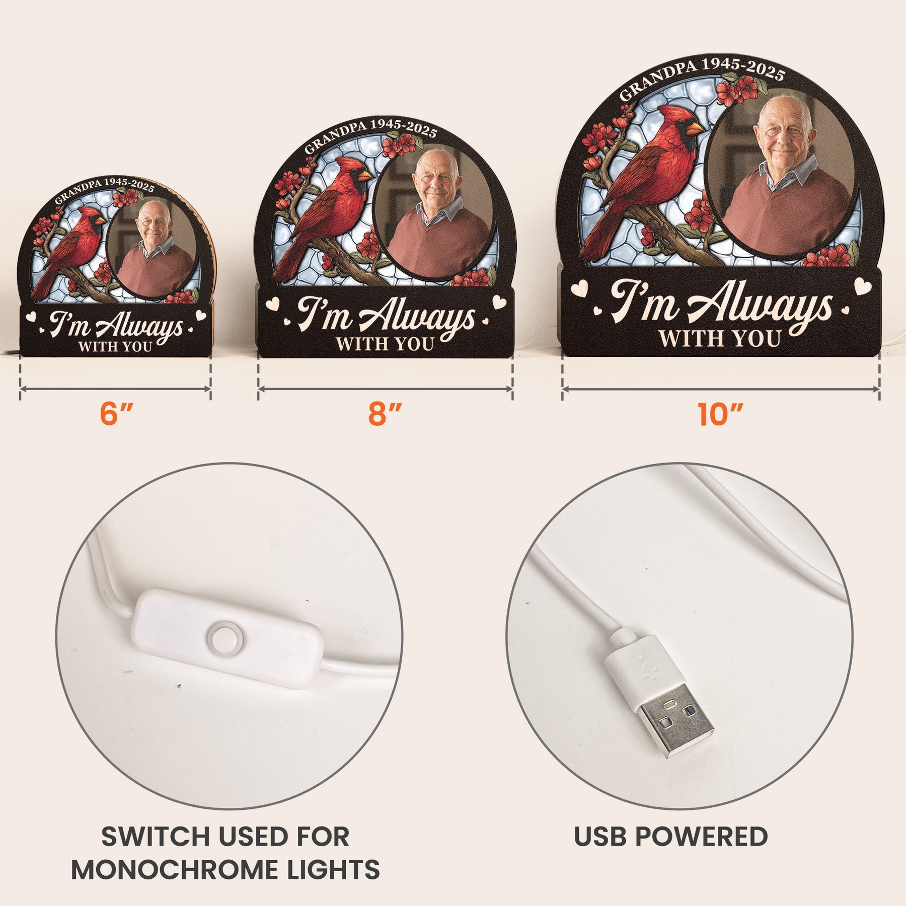 I'm Always With You Memorial Gift - Personalized Photo Lantern Night Light
