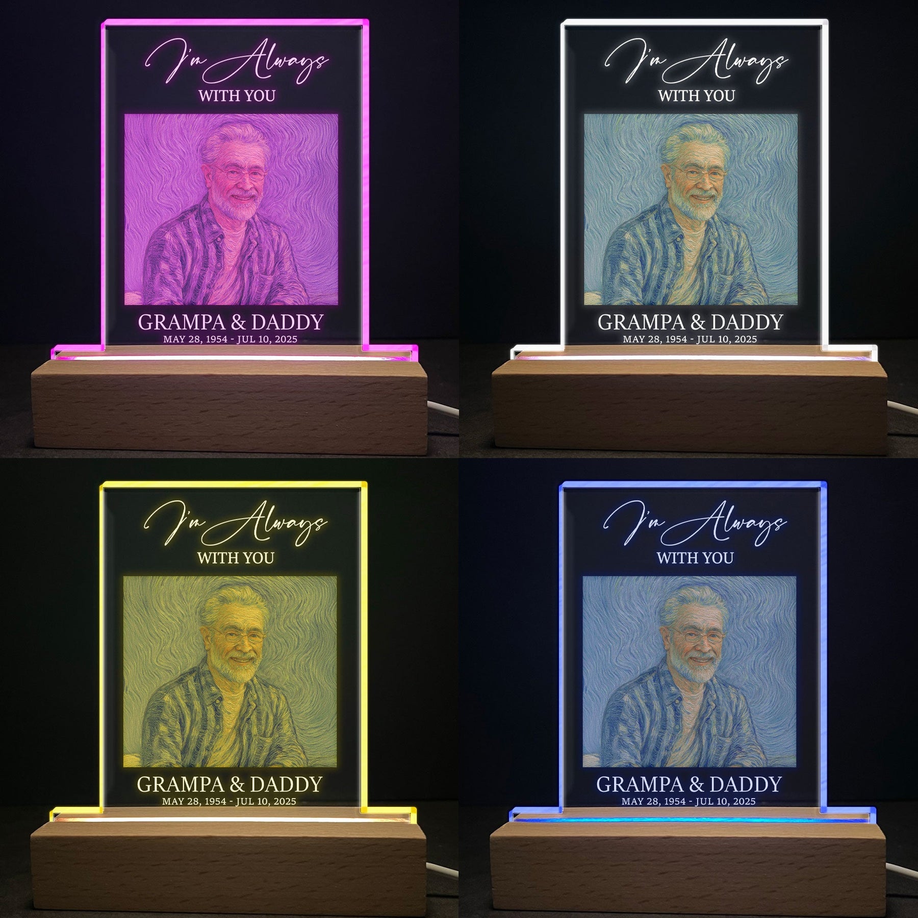 I'm Always With You Self Portrait Van Gogh Art - Personalized Photo LED Light