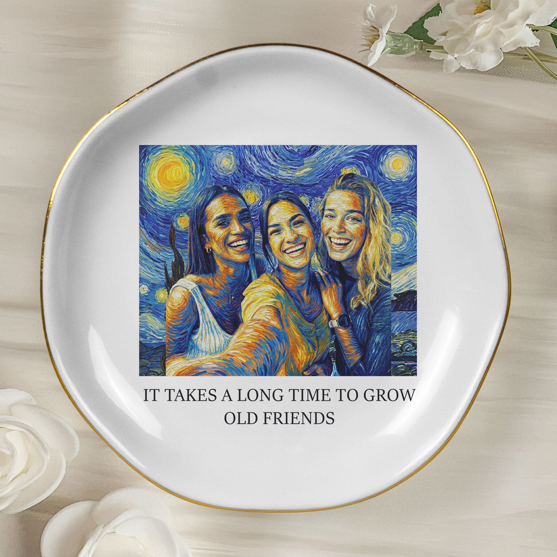 It Takes A Long Time To Grow An Old Friend Van Gogh Art - Personalized Photo Jewelry Dish