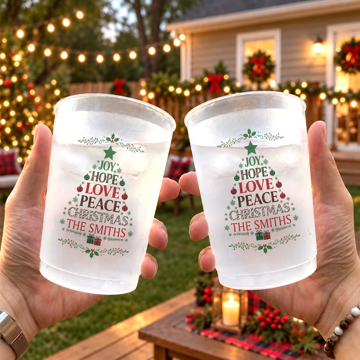 Joy, Hope, Love, Peace, Christmas - Personalized Cups
