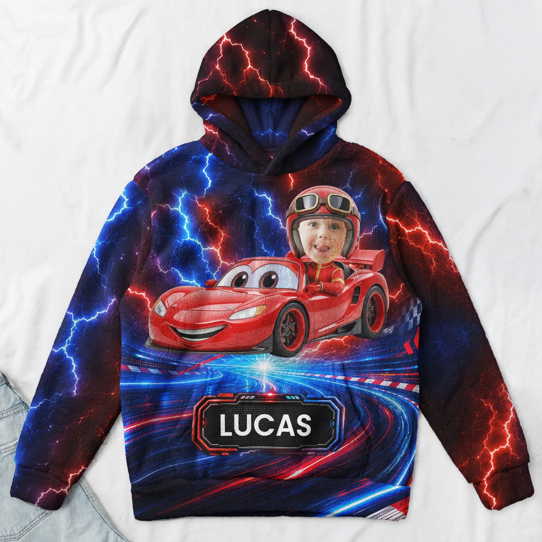 Kid Racing Custom Photo - Personalized Hoodie