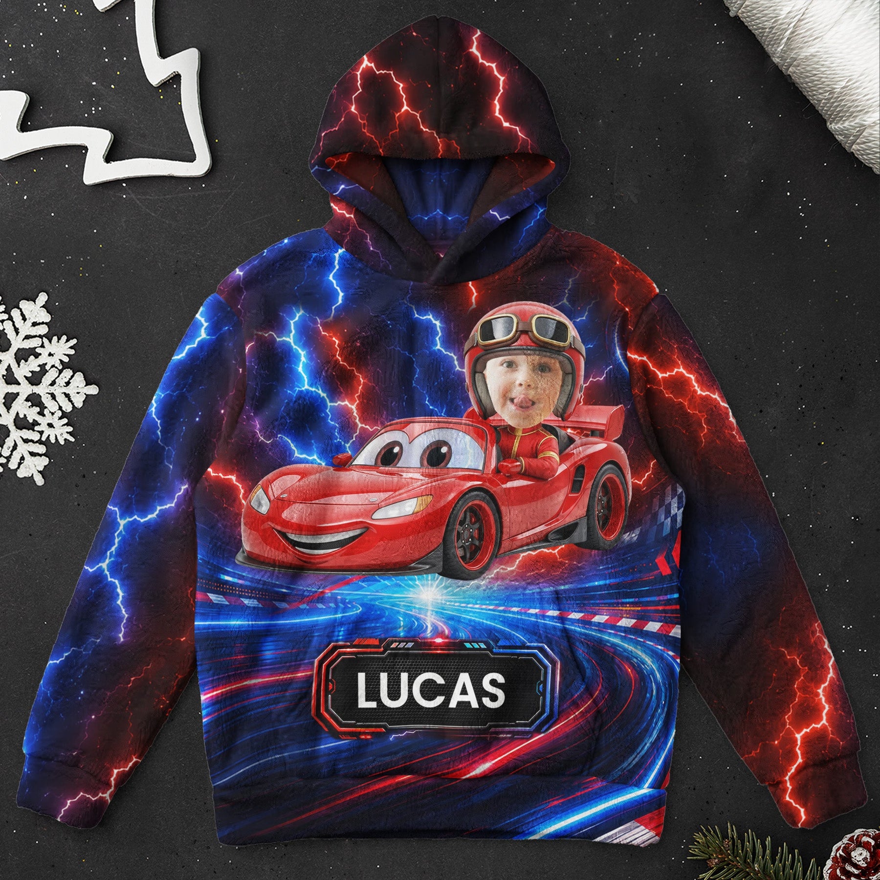 Kid Racing Custom Photo - Personalized Hoodie