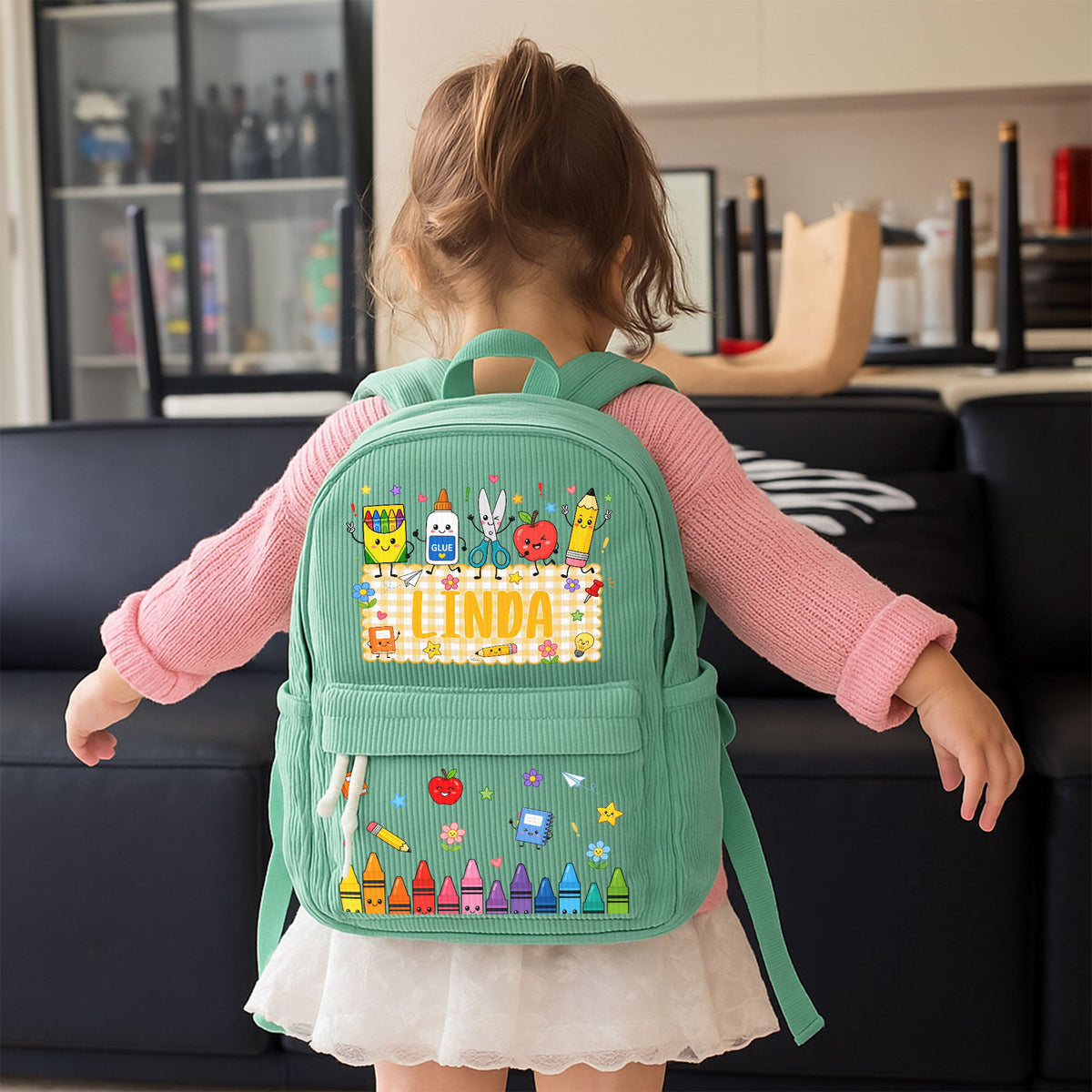Kid Pencil Apple Notebook Crayon Design - Personalized Backpack