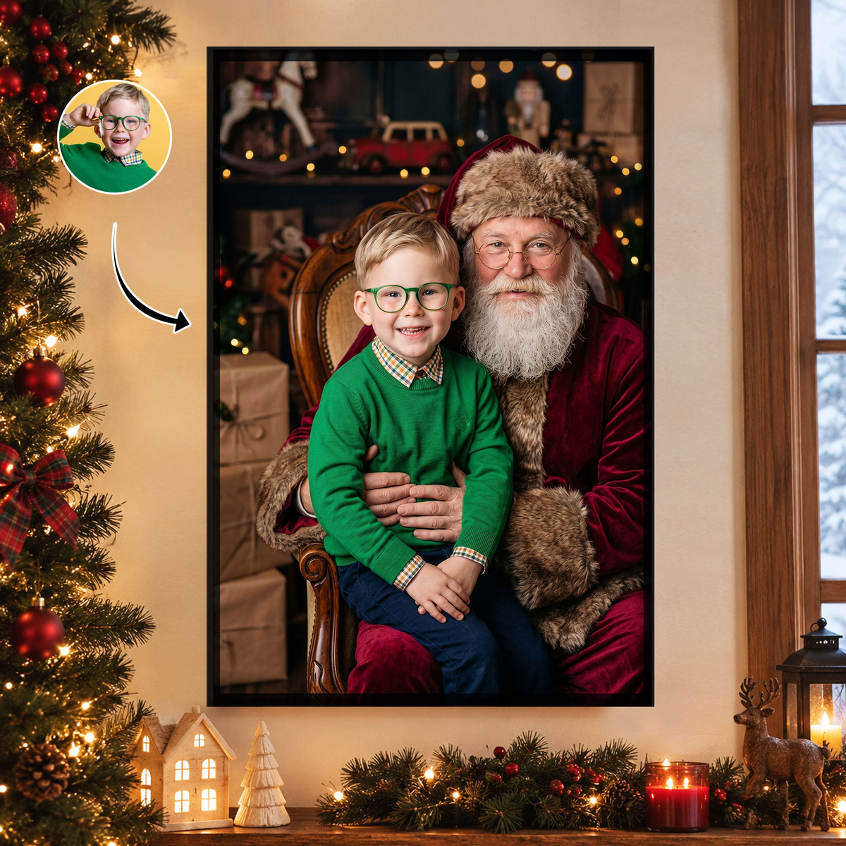 Kid Santa Lap Portrait Christmas Decoration - Personalized Poster