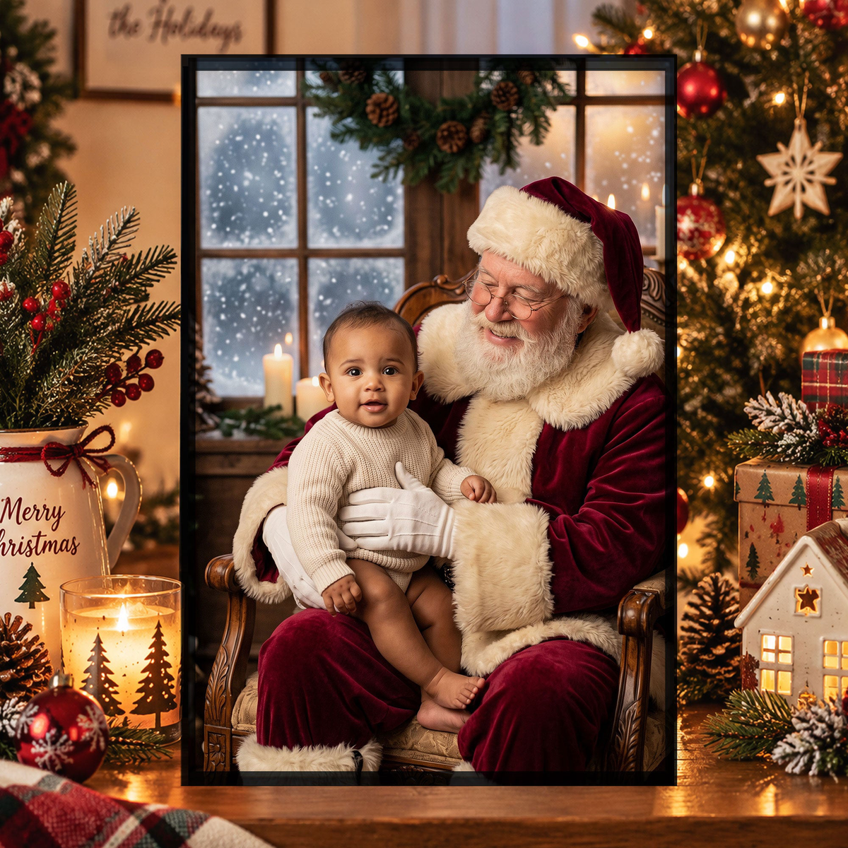 Kid Santa Lap Portrait Christmas Decoration - Personalized Poster