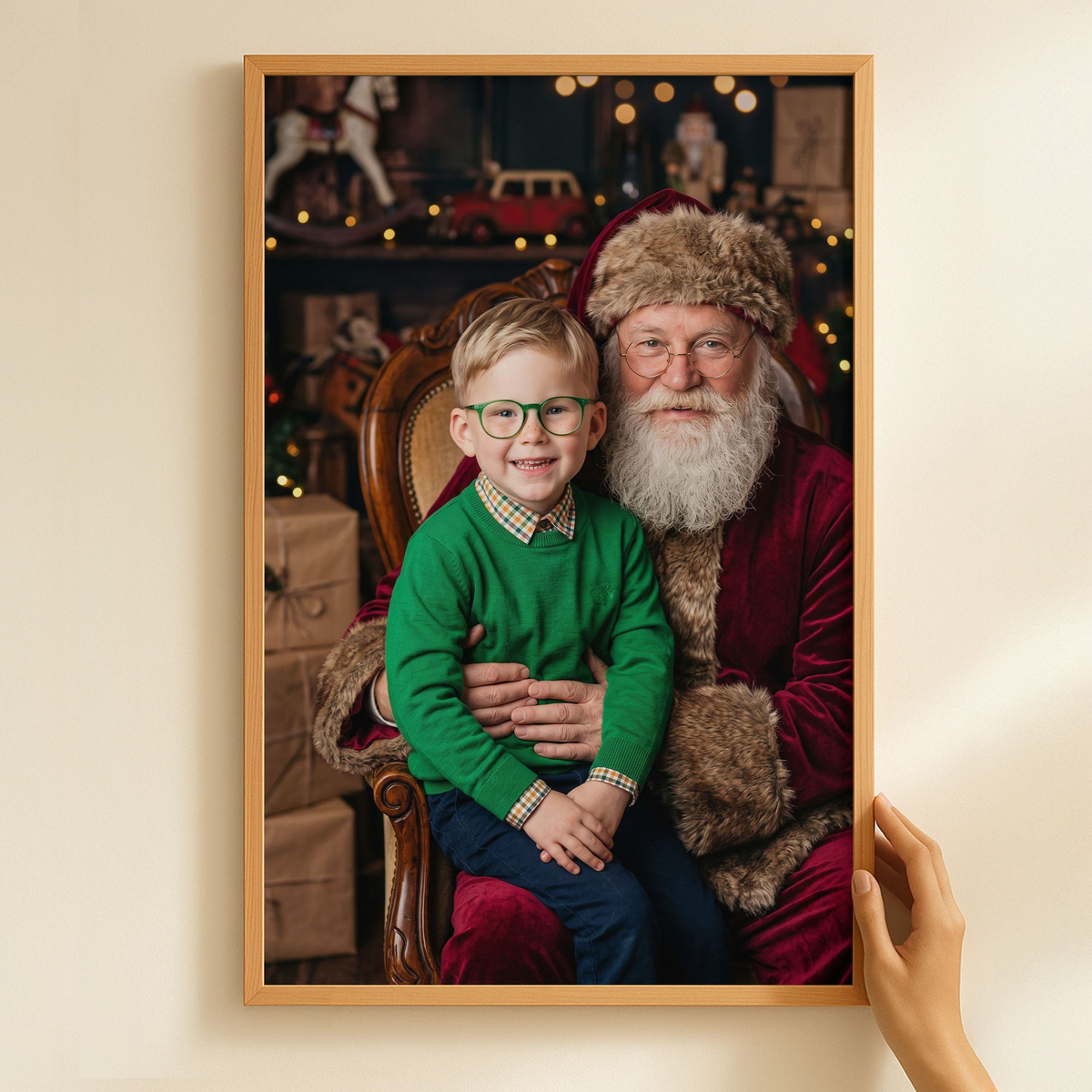Kid Santa Lap Portrait Christmas Decoration - Personalized Poster