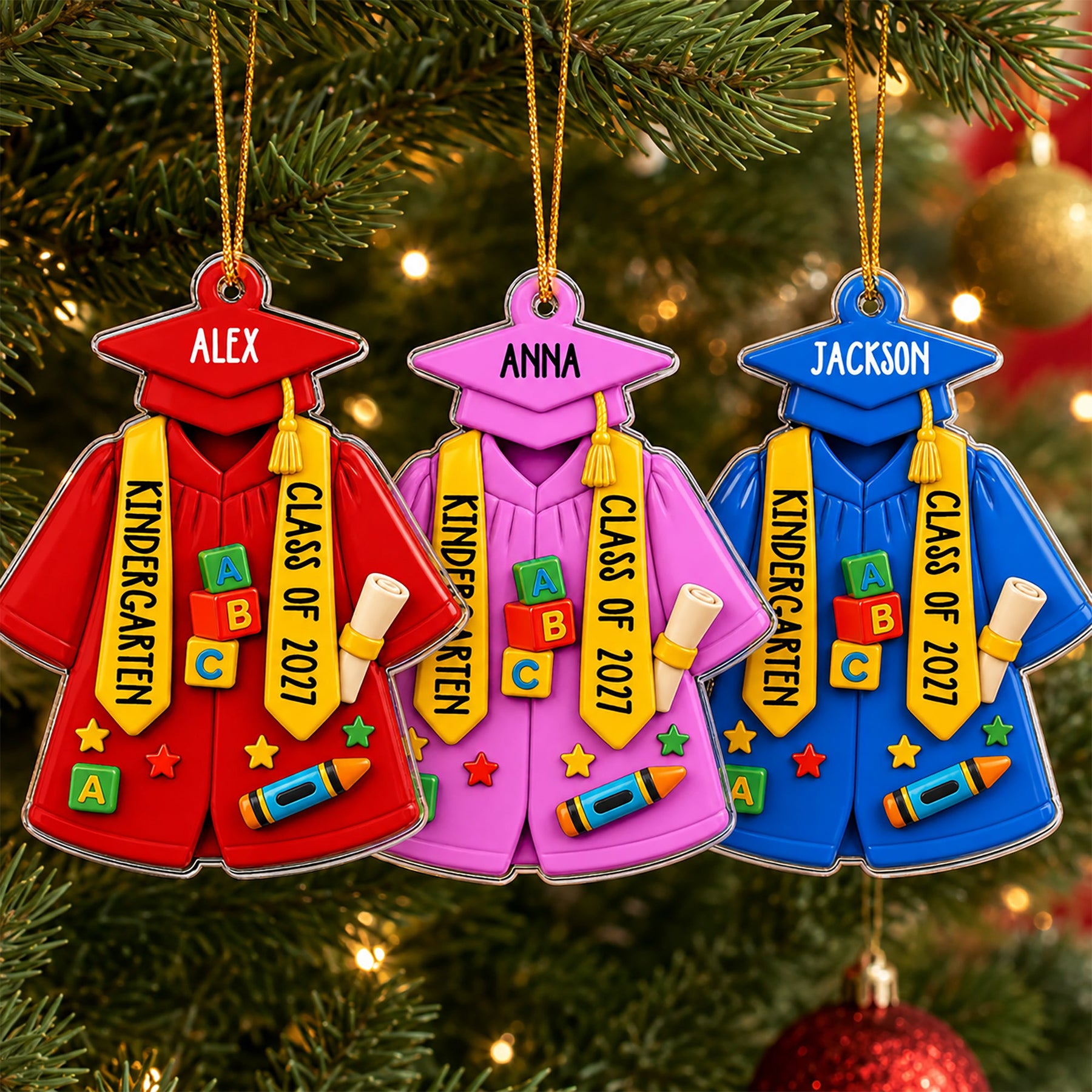 Kindergarten Preschool Graduation Grad Gown & Cap - Personalized Ornament