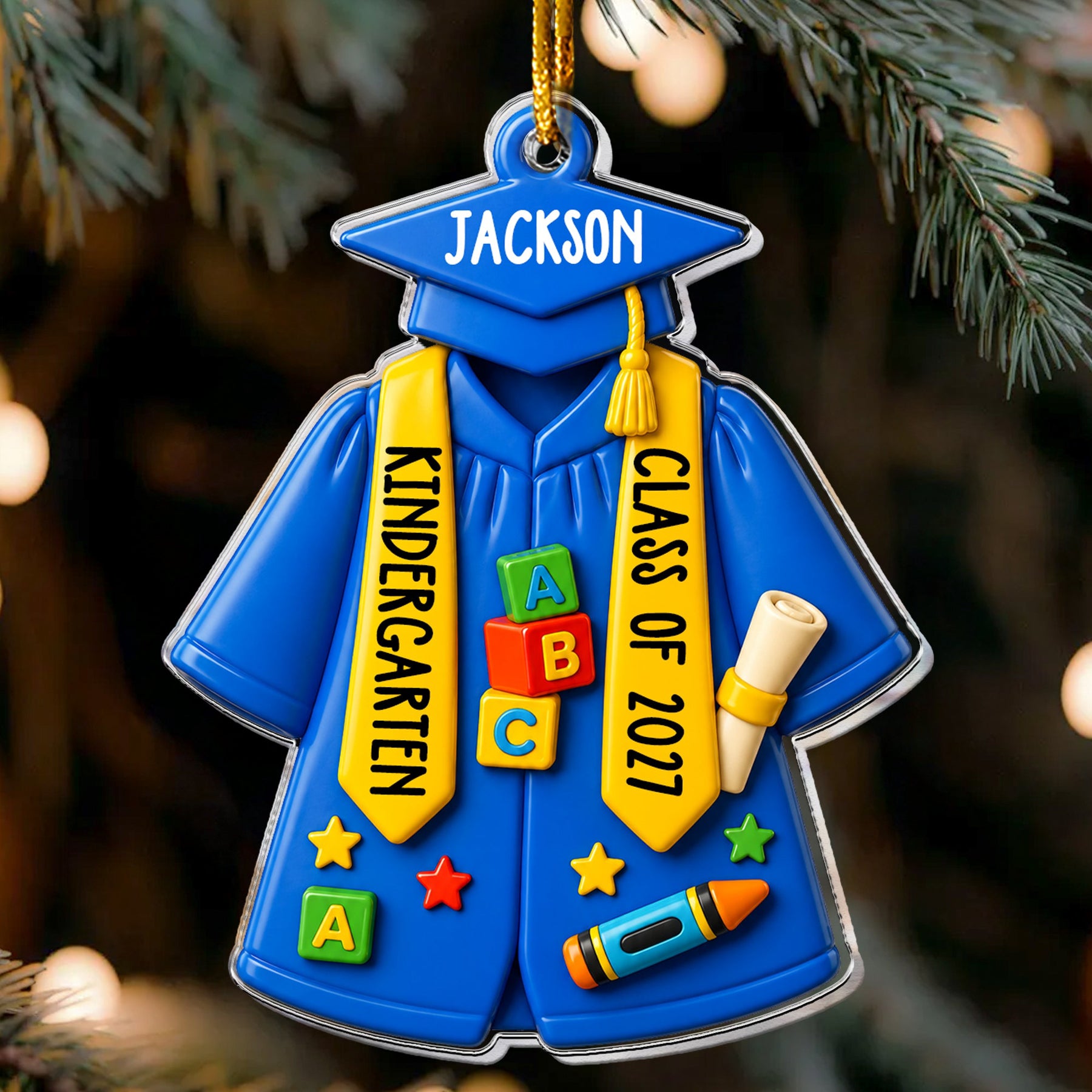 Kindergarten Preschool Graduation Grad Gown & Cap - Personalized Ornament