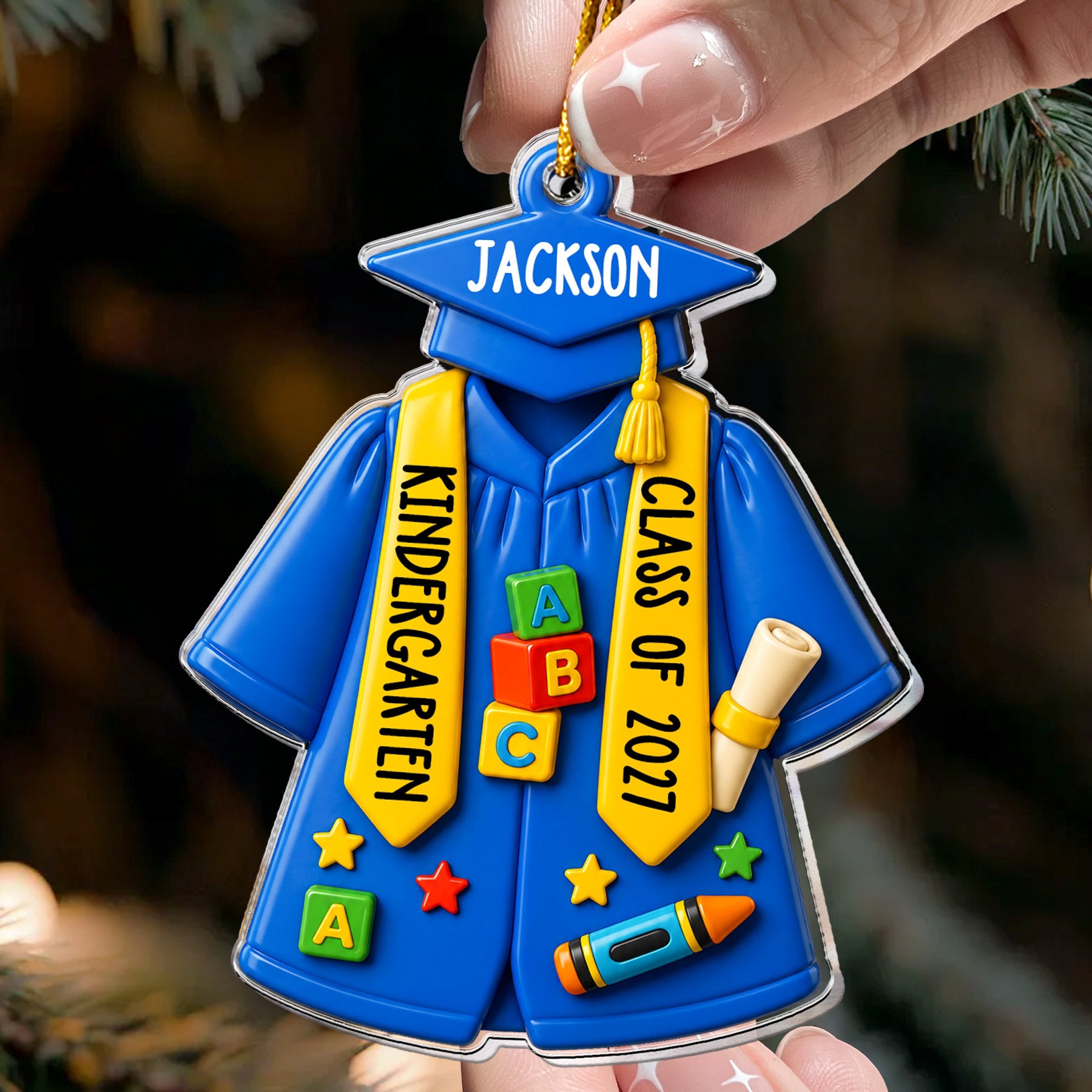 Kindergarten Preschool Graduation Grad Gown & Cap - Personalized Ornament