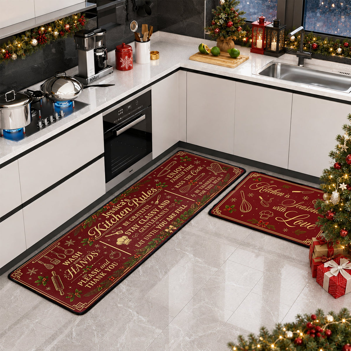 Kitchen Rules Christmas Decor, Christmas Gift - Personalized Runner Rug