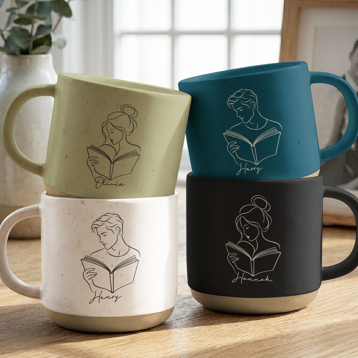 Line Art Book Reading Gift For Book Lover - Personalized Mug