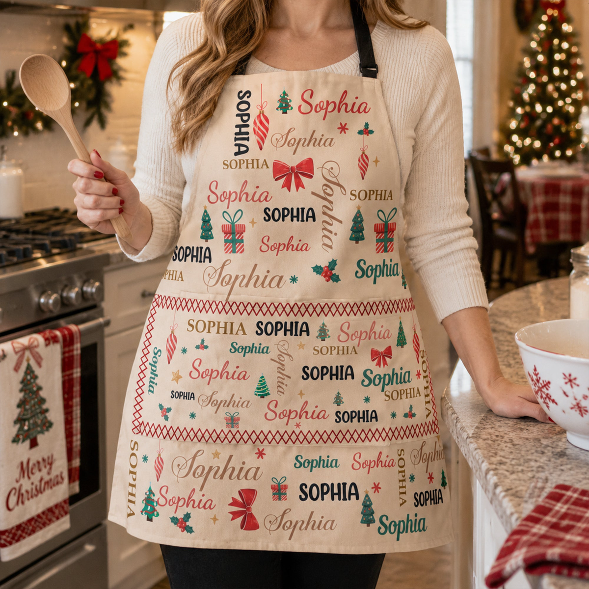 Matching Family Christmas Apron For Adults, Kids - Baking Xmas - Personalized Apron