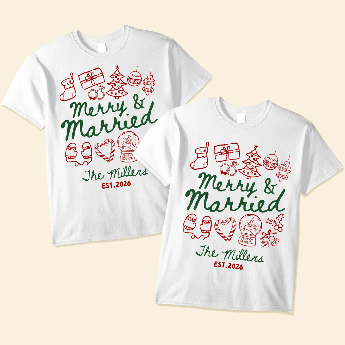 Merry & Married First Christmas as Mr and Mrs Christmas Shirts - Personalized Shirts