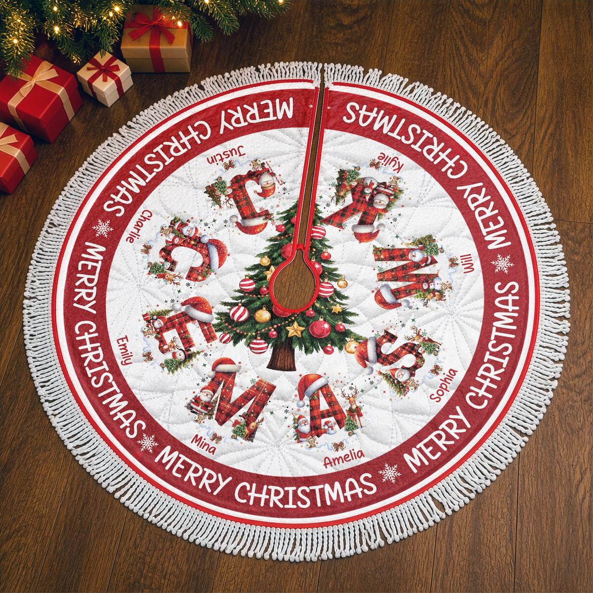 Merry Christmas Custom Aphabet - Personalized Tree Skirt