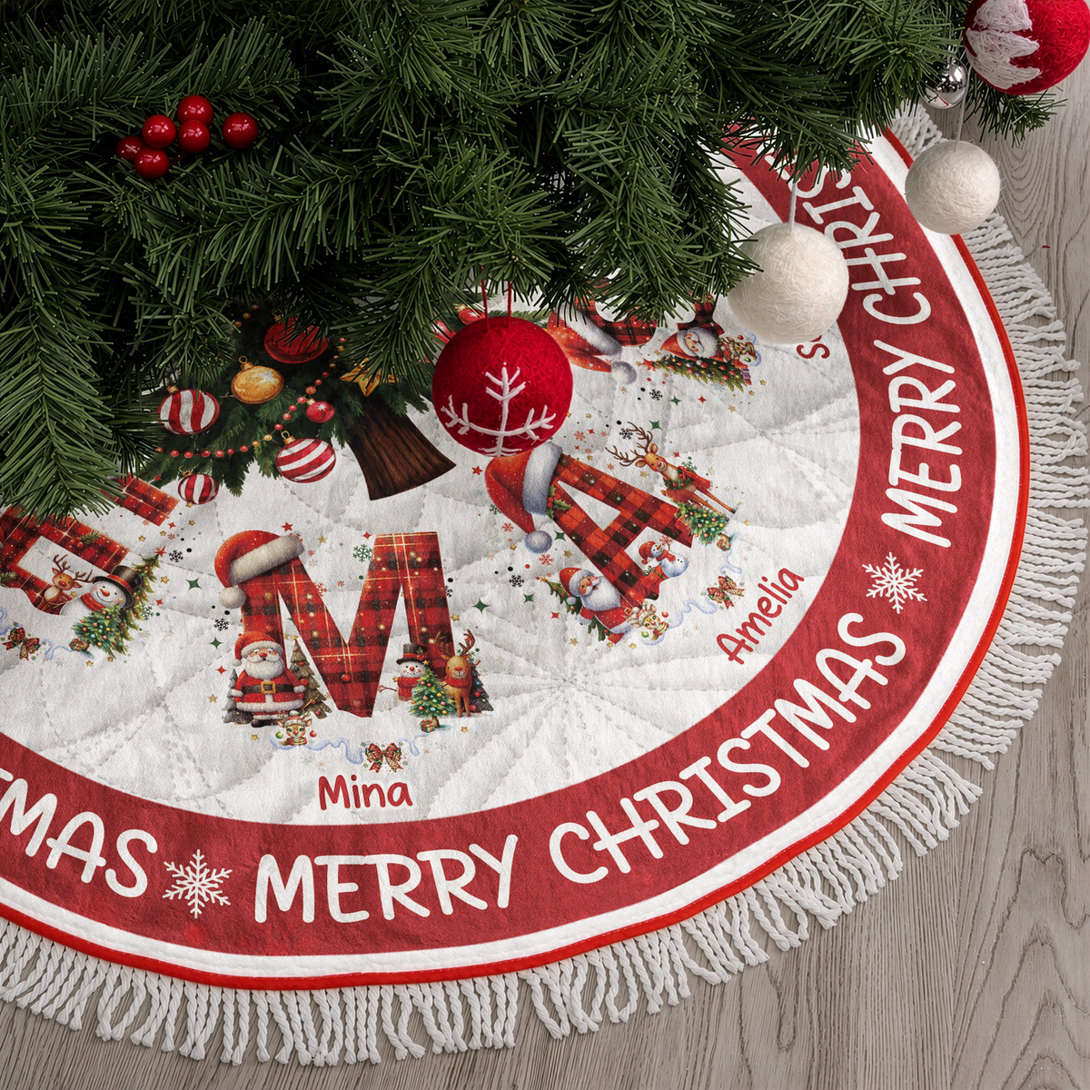 Merry Christmas Custom Aphabet - Personalized Tree Skirt