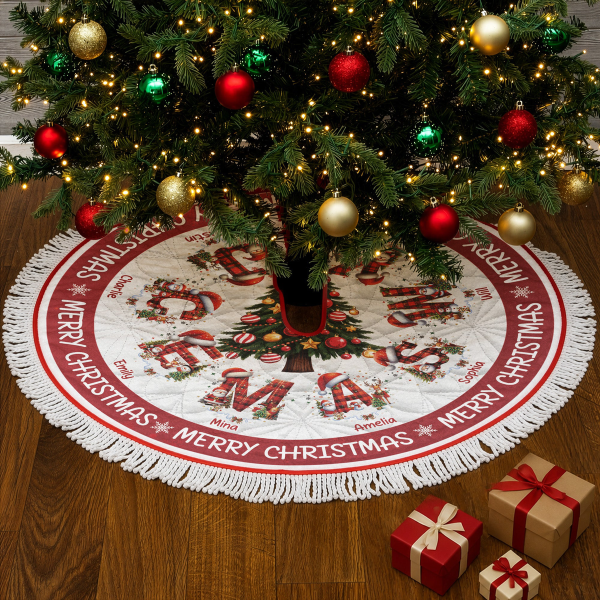 Merry Christmas Custom Aphabet - Personalized Tree Skirt