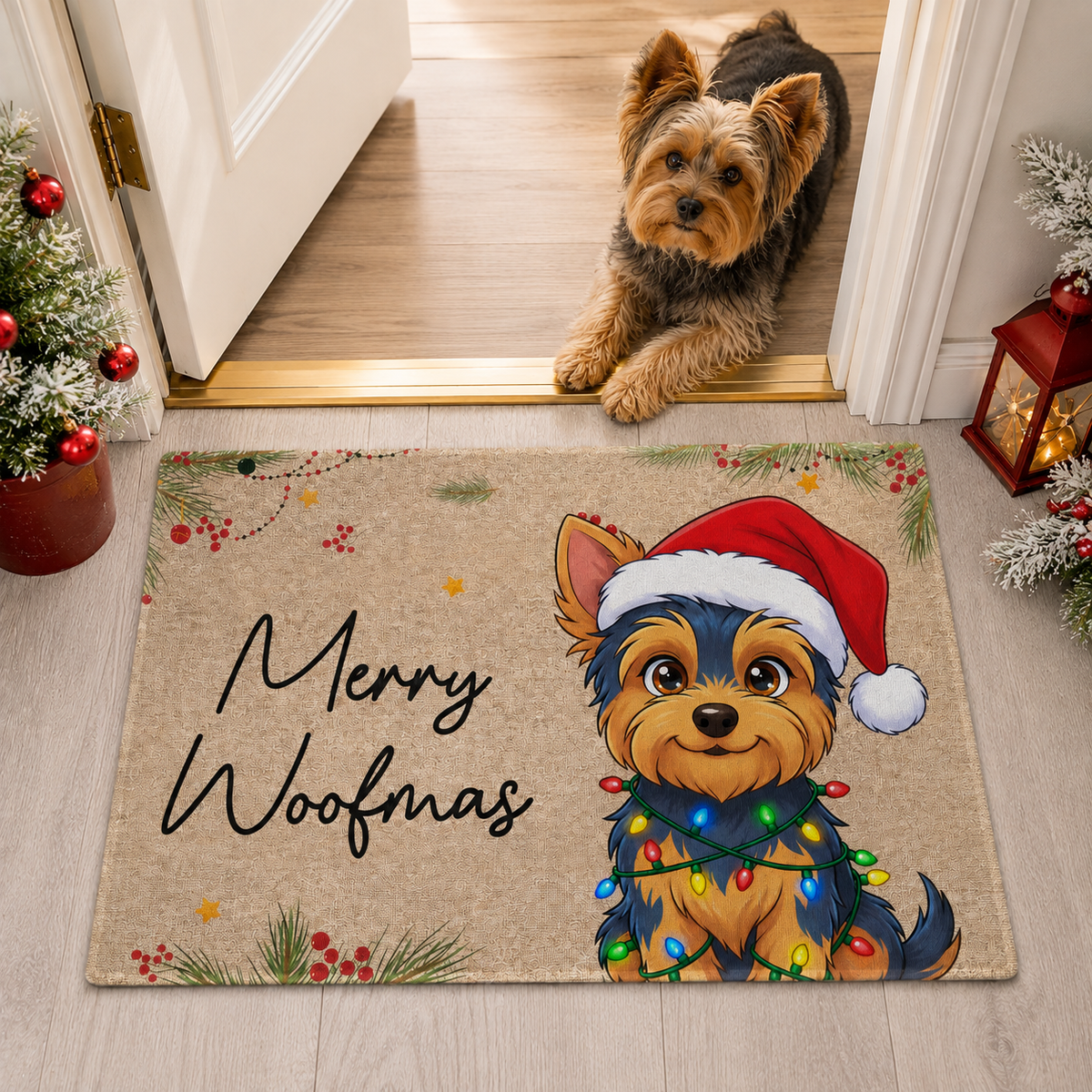 Merry Woofmas Ya Filthy Animal Custom Pet Cartoon Art Christmas Decor - Personalized Doormat