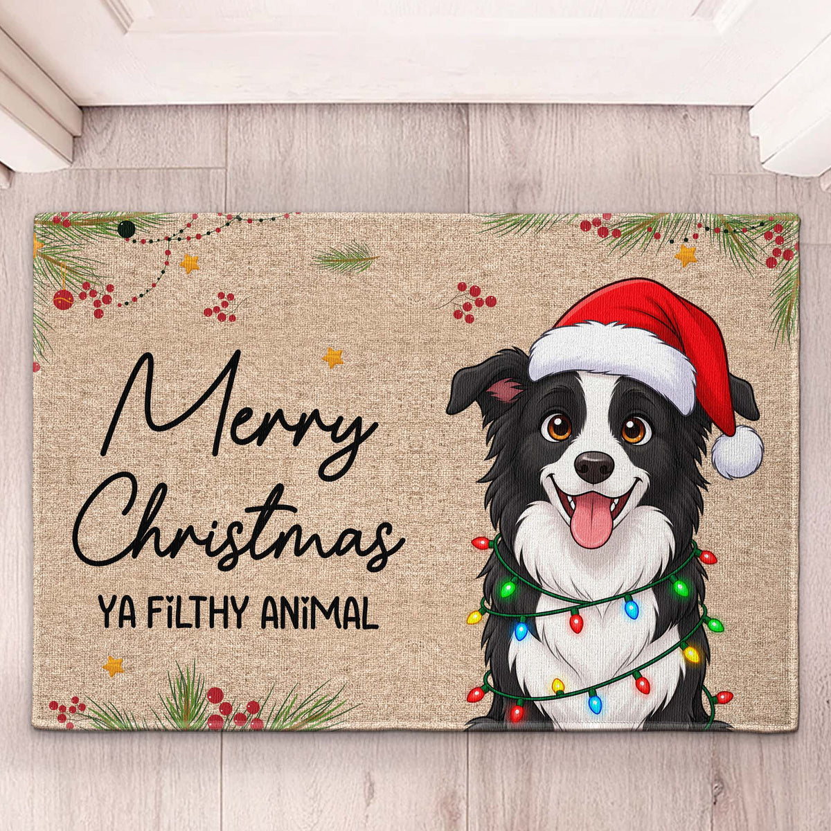 Merry Woofmas Ya Filthy Animal Custom Pet Cartoon Art Christmas Decor - Personalized Doormat