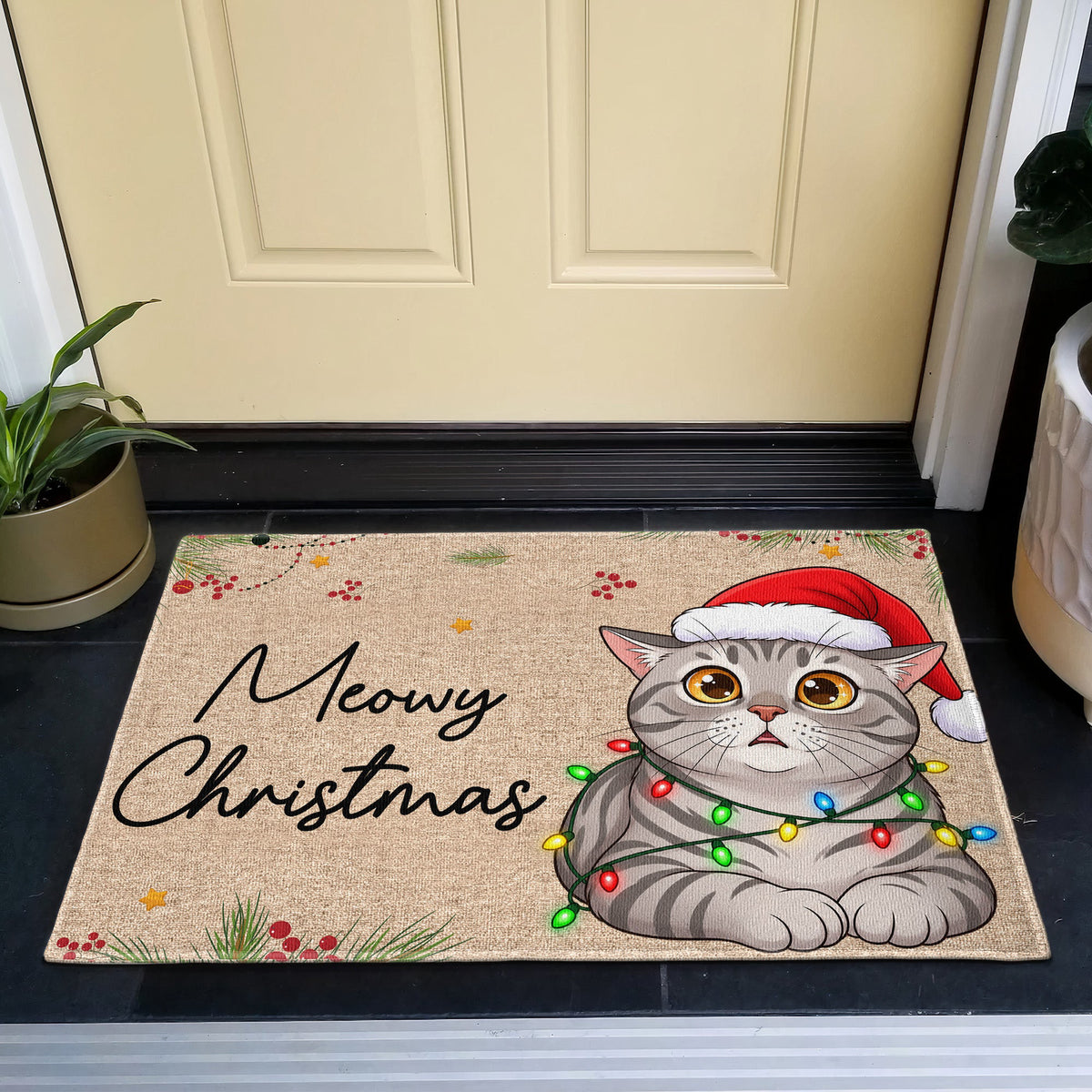 Merry Woofmas Ya Filthy Animal Custom Pet Cartoon Art Christmas Decor - Personalized Doormat