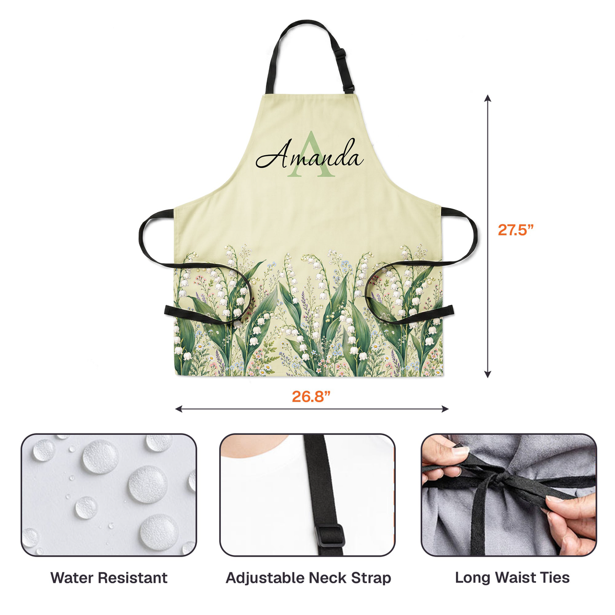 Monogram, Custom Name & Birth Flower Gift For Her, Mom, Grandma - Personalized Apron