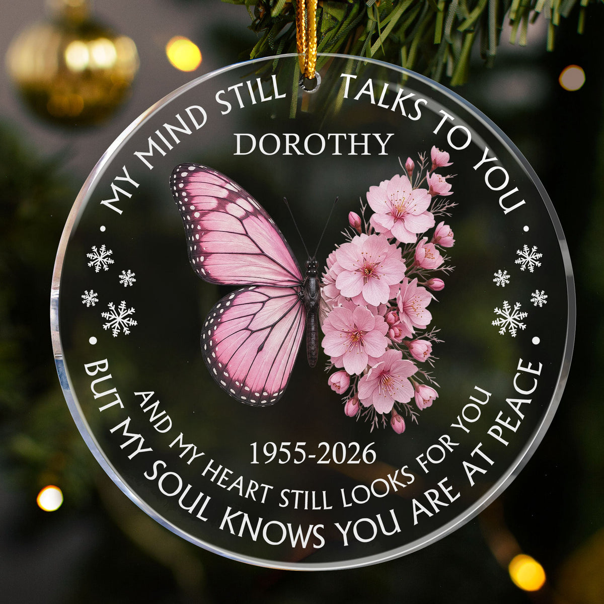 My Mind Still Talks To You Custom Name & Birth Flower Butterfly - Personalized Ornament