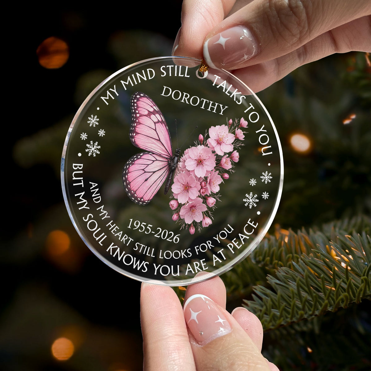 My Mind Still Talks To You Custom Name & Birth Flower Butterfly - Personalized Ornament