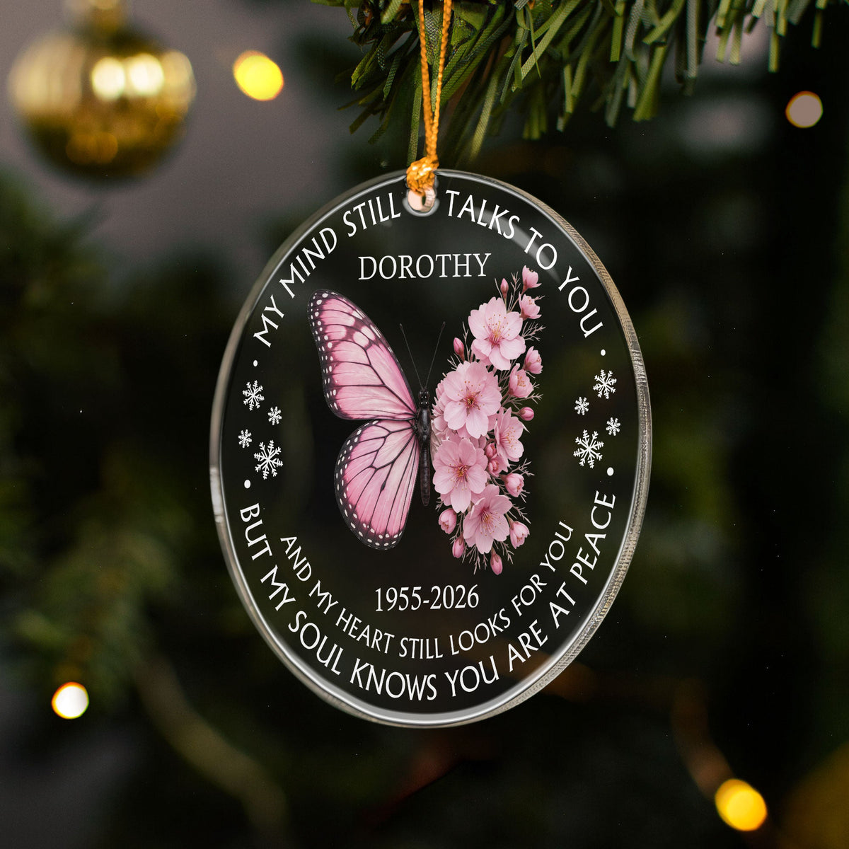 My Mind Still Talks To You Custom Name & Birth Flower Butterfly - Personalized Ornament