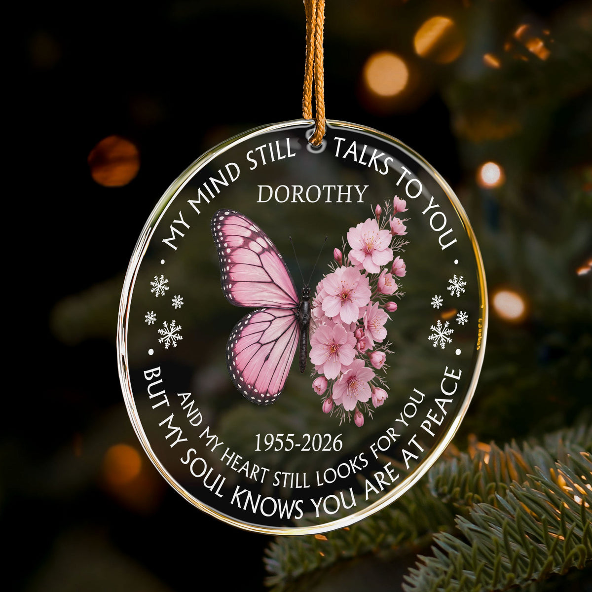 My Mind Still Talks To You Custom Name & Birth Flower Butterfly - Personalized Ornament