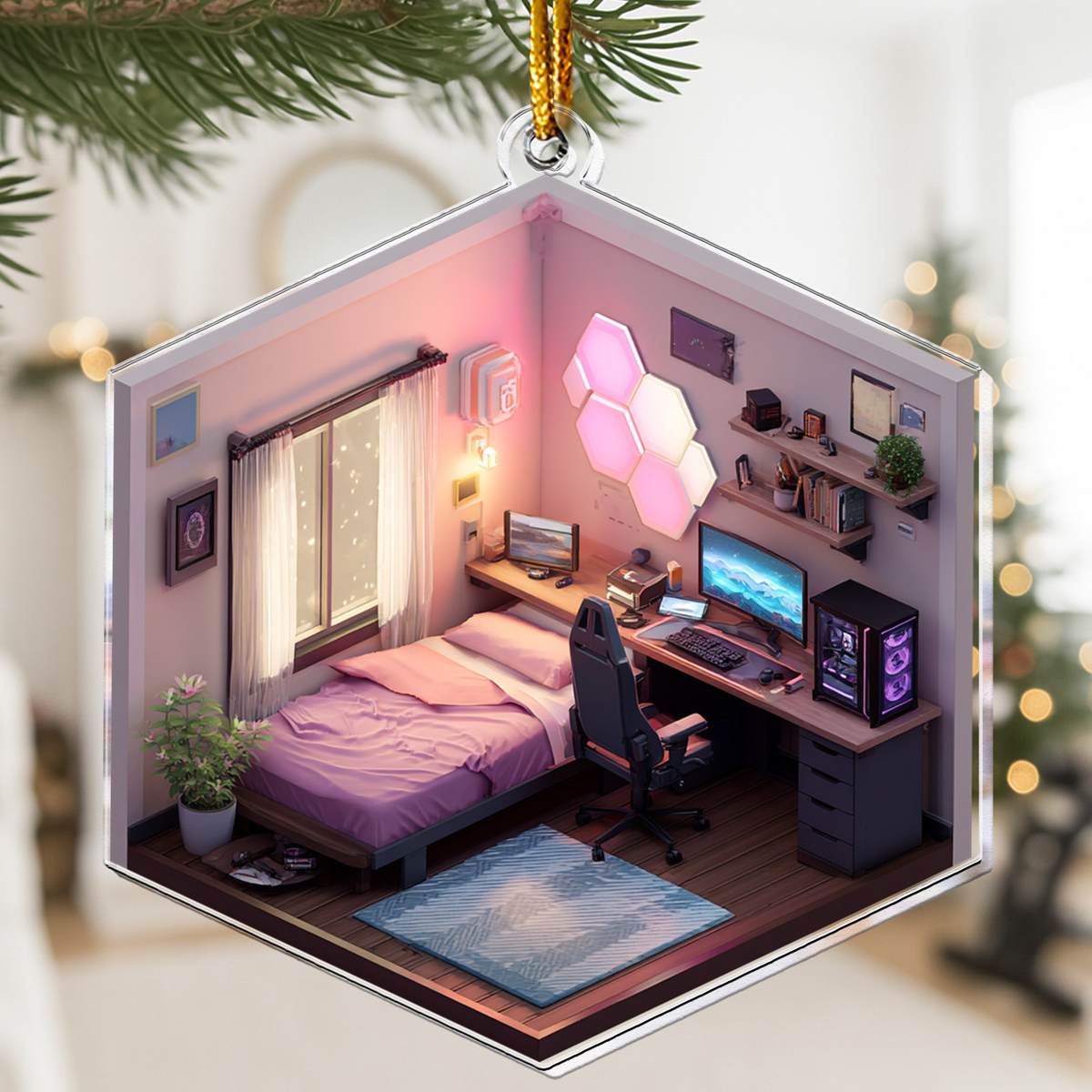 2D Flat Gamer PC Gaming Computer RGB Lights Desk Setup - Acrylic Ornament