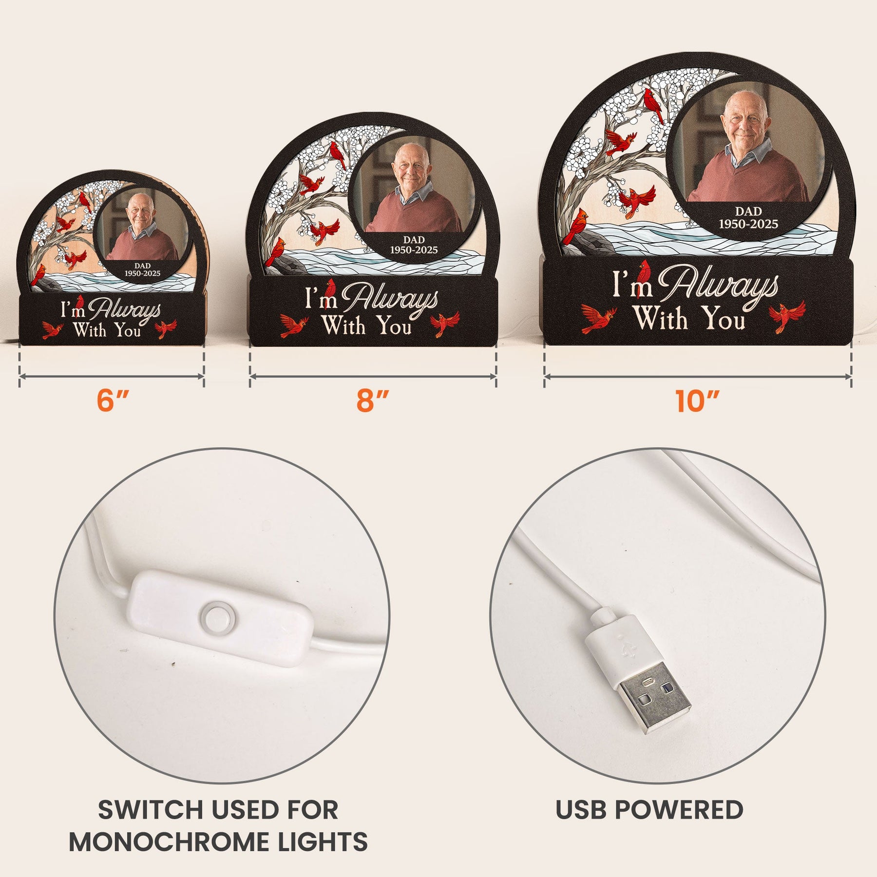 New Version I'm Always With You Memorial Light - Personalized Photo Lantern Night Light