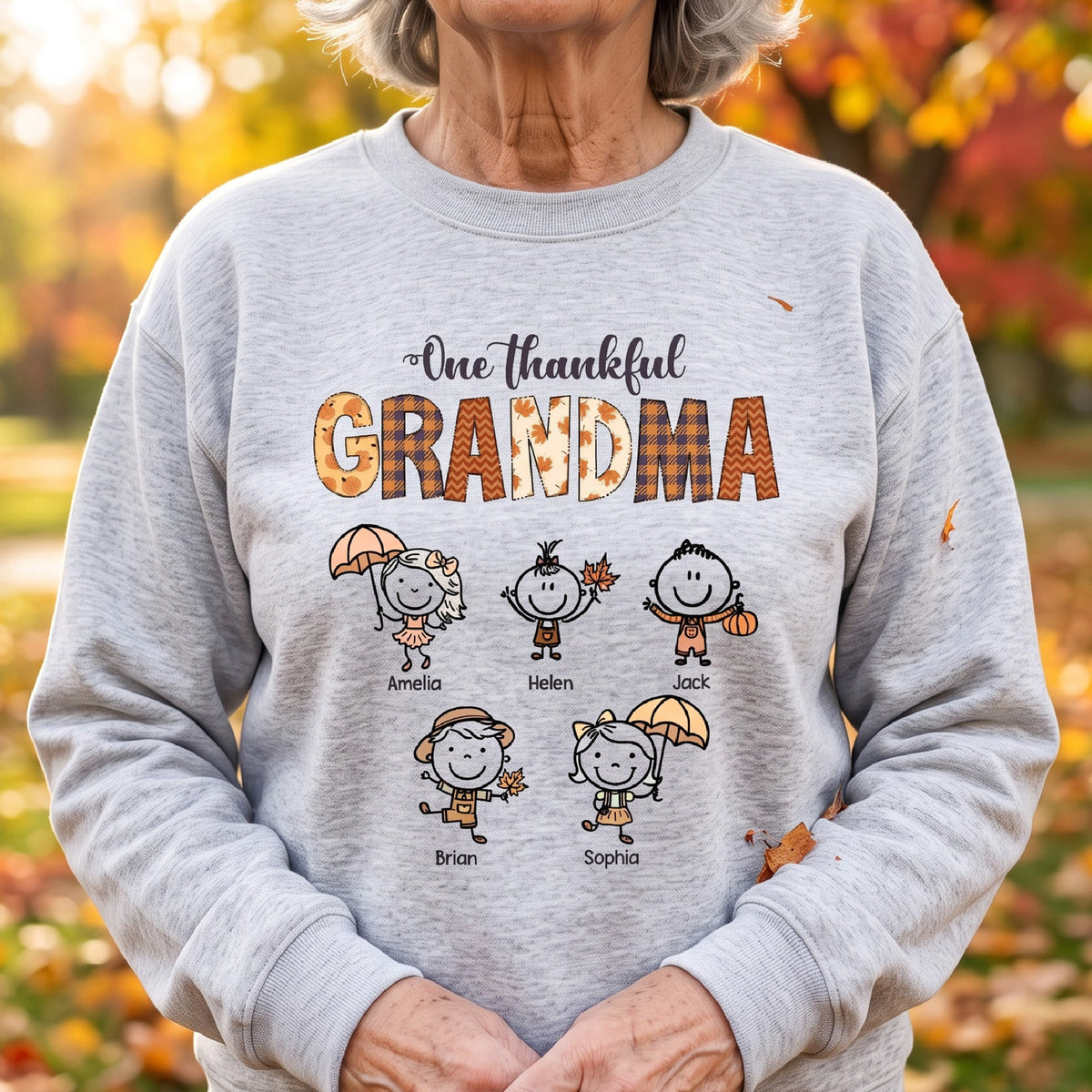 One Thankful Grandma Doodle Autumn Vibe - Personalized Shirt