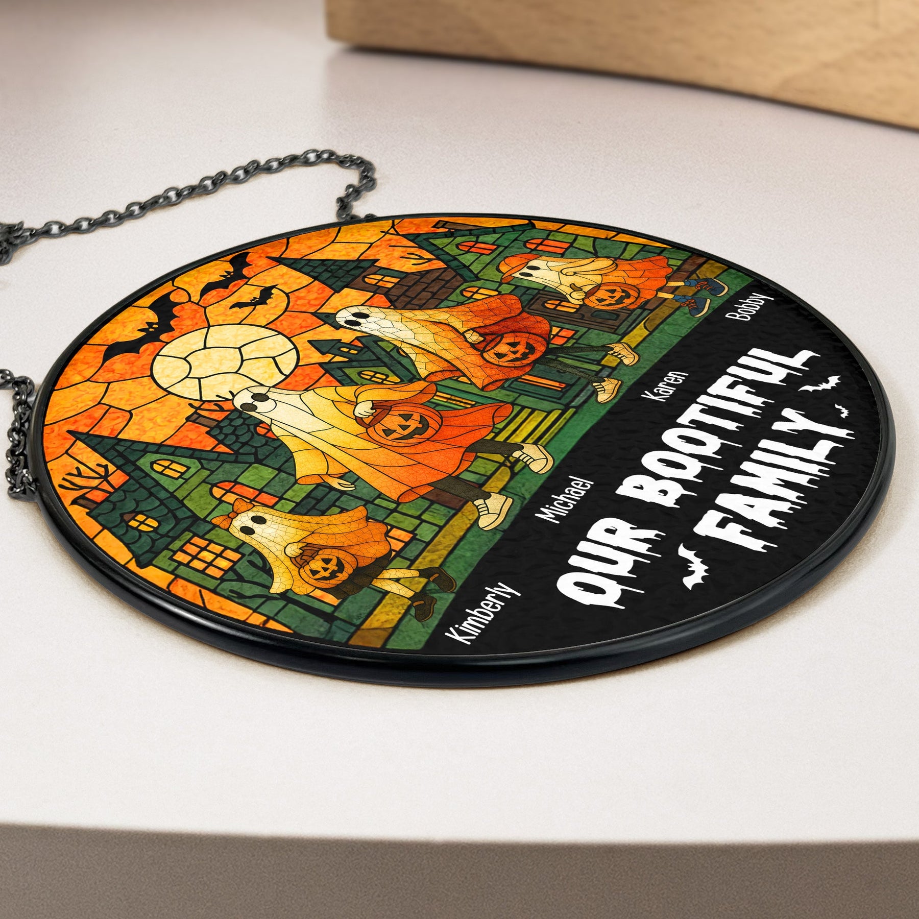 Our Bootiful Family - Personalized Stained Glass Window Hanging Suncatcher