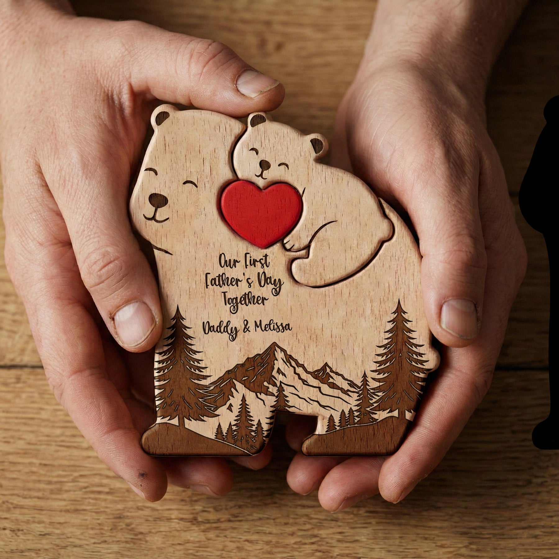 Our First Father's Day Together - Daddy Bear & Baby Bear Cub - Forest Style - Personalized Puzzle