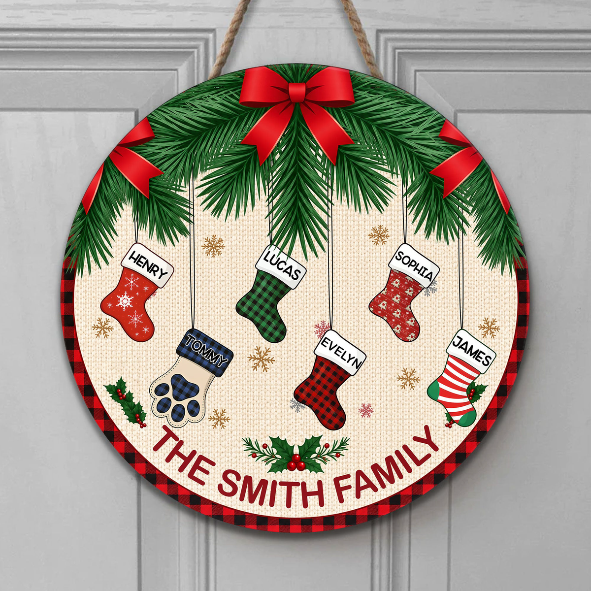 Our Family Custom Names Stocking Christmas Decor - Personalized Wood Sign