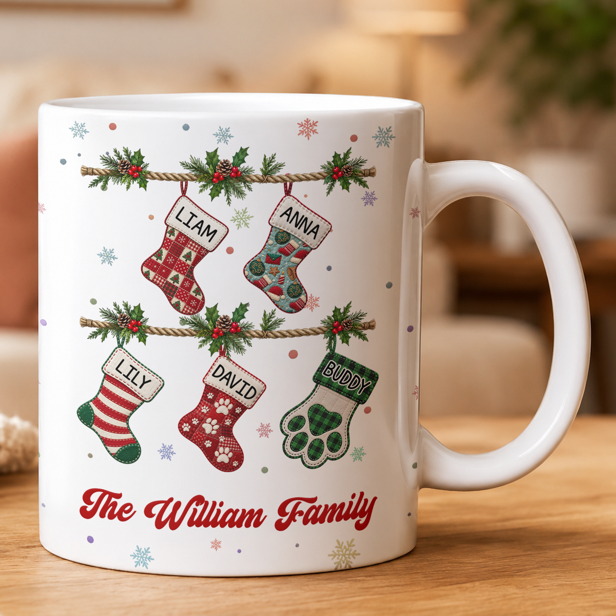 Our Family Patchwork Print Stocking - Personalized Mug