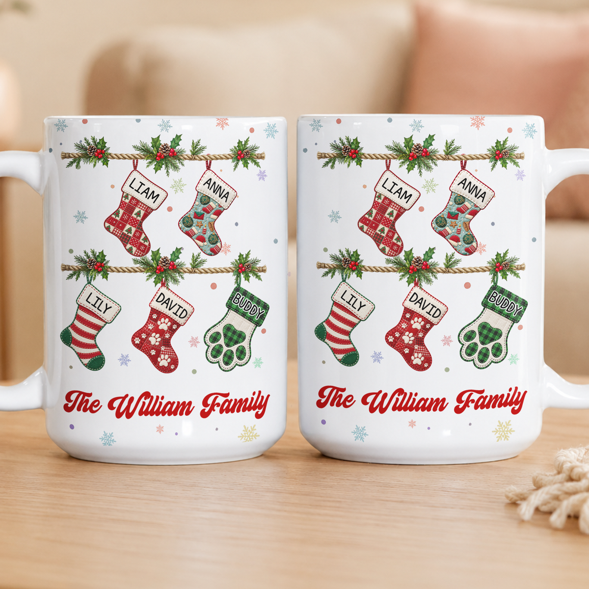 Our Family Patchwork Print Stocking - Personalized Mug