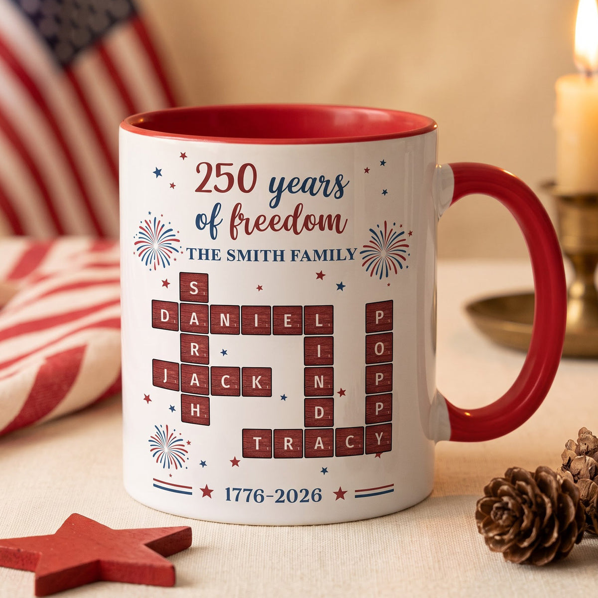 Our Family Scrabble America 250Th Gifts For Mom, Dad, Family - Personalized Mug