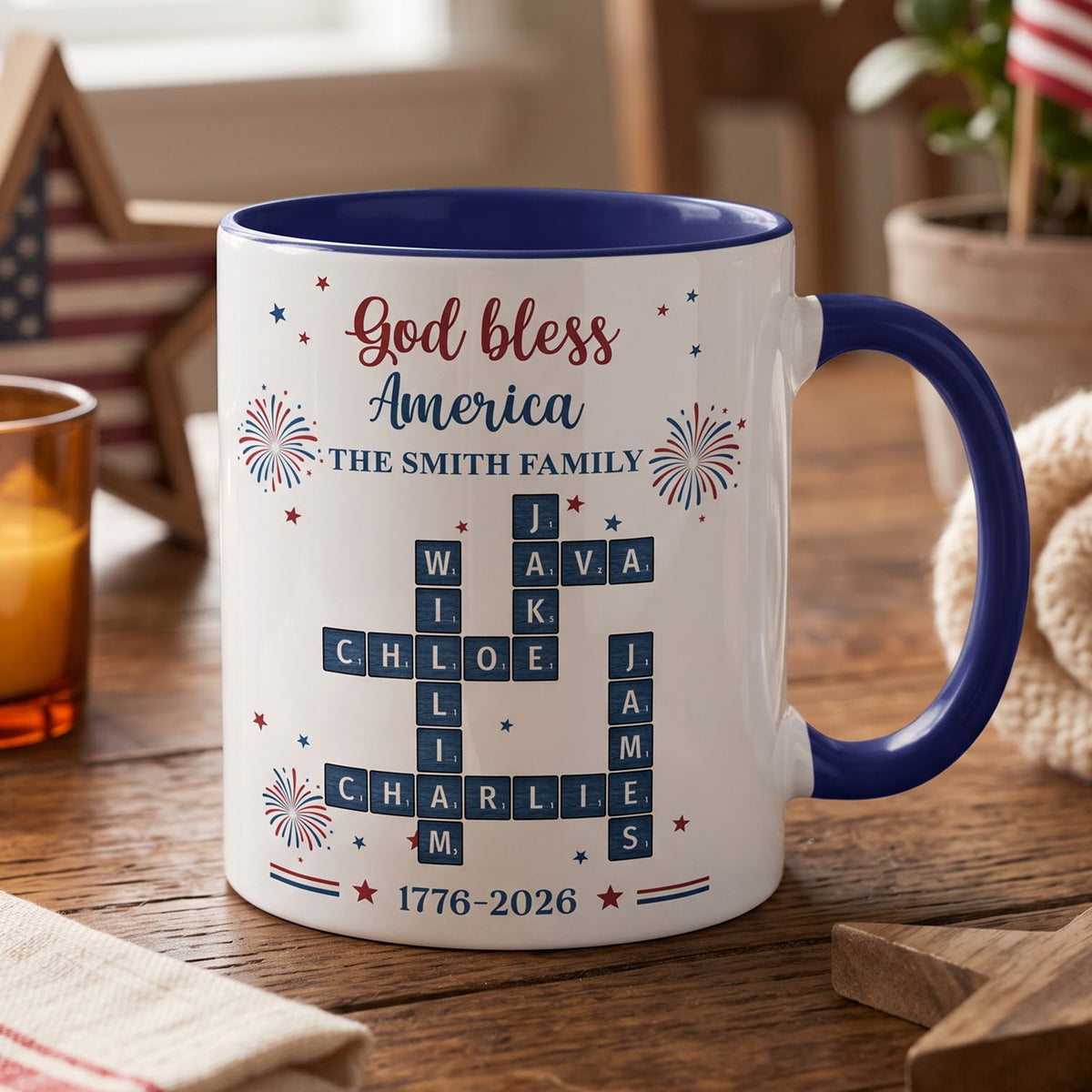 Our Family Scrabble America 250Th Gifts For Mom, Dad, Family - Personalized Mug