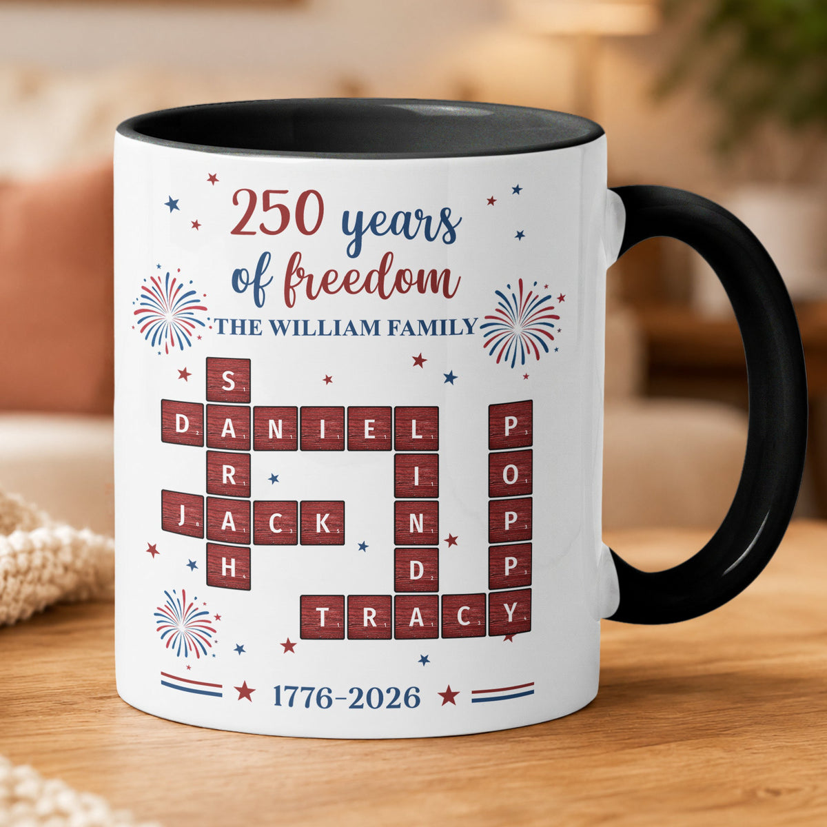 Our Family Scrabble America 250Th Gifts For Mom, Dad, Family - Personalized Mug