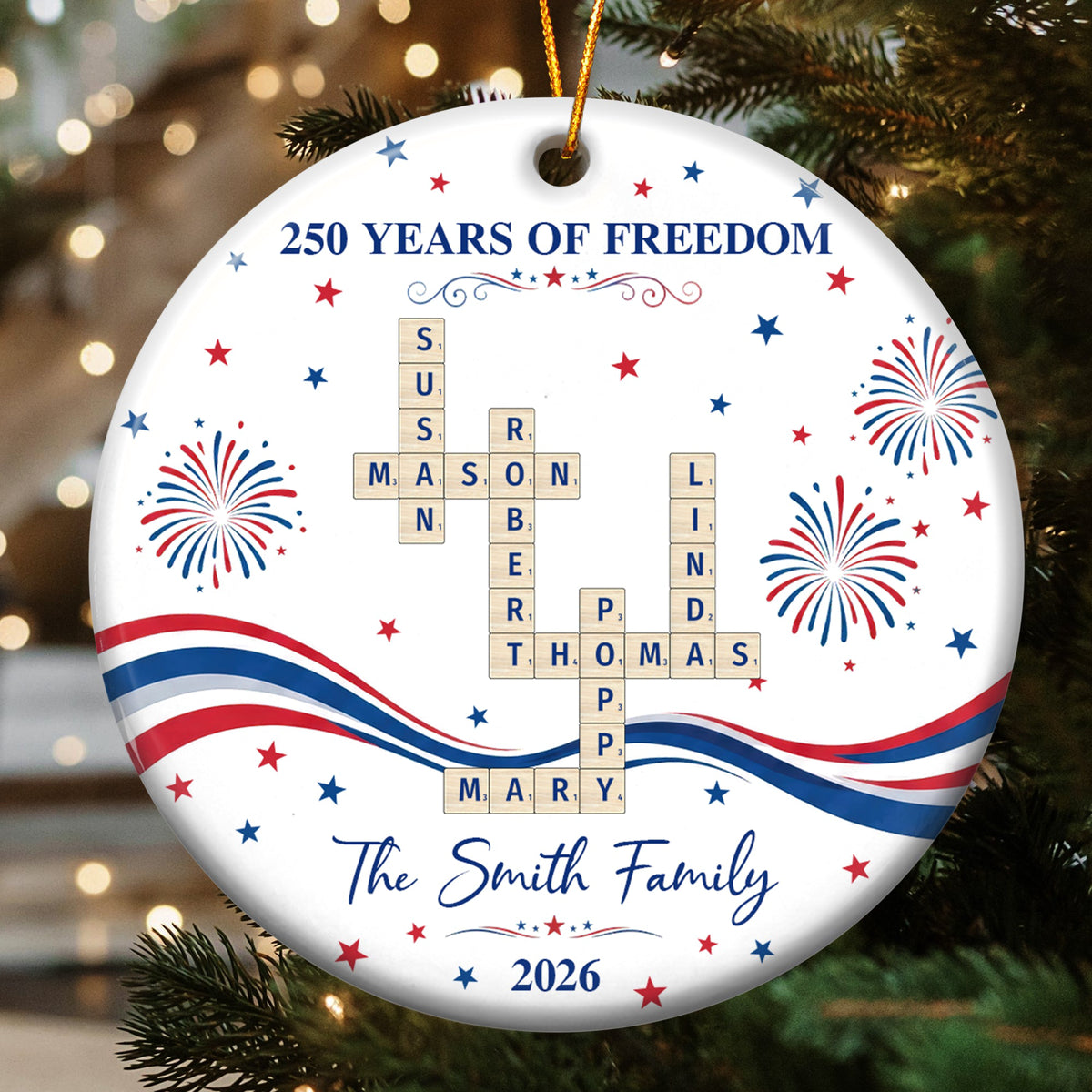 Our Family Scrabble America 250Th Gifts For Mom, Dad, Family - Personalized Ornament