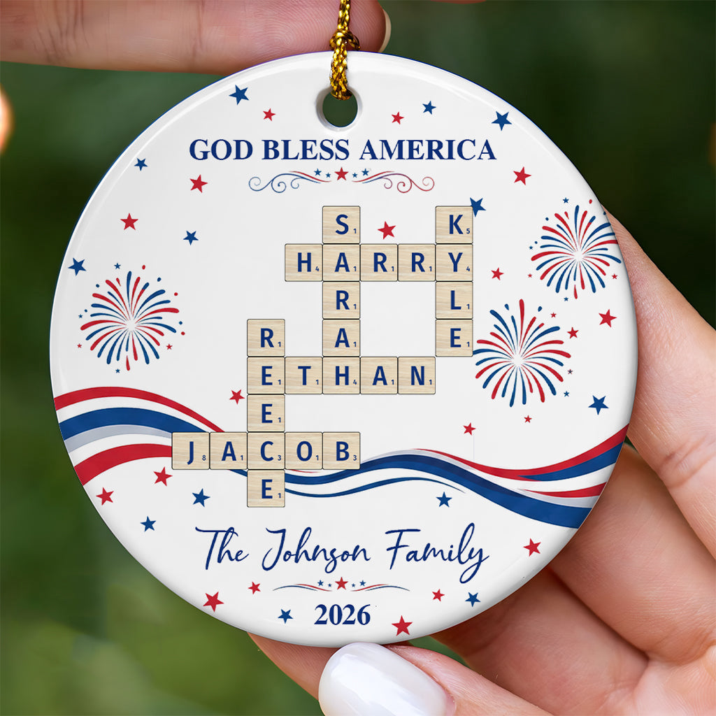 Our Family Scrabble America 250Th Gifts For Mom, Dad, Family - Personalized Ornament
